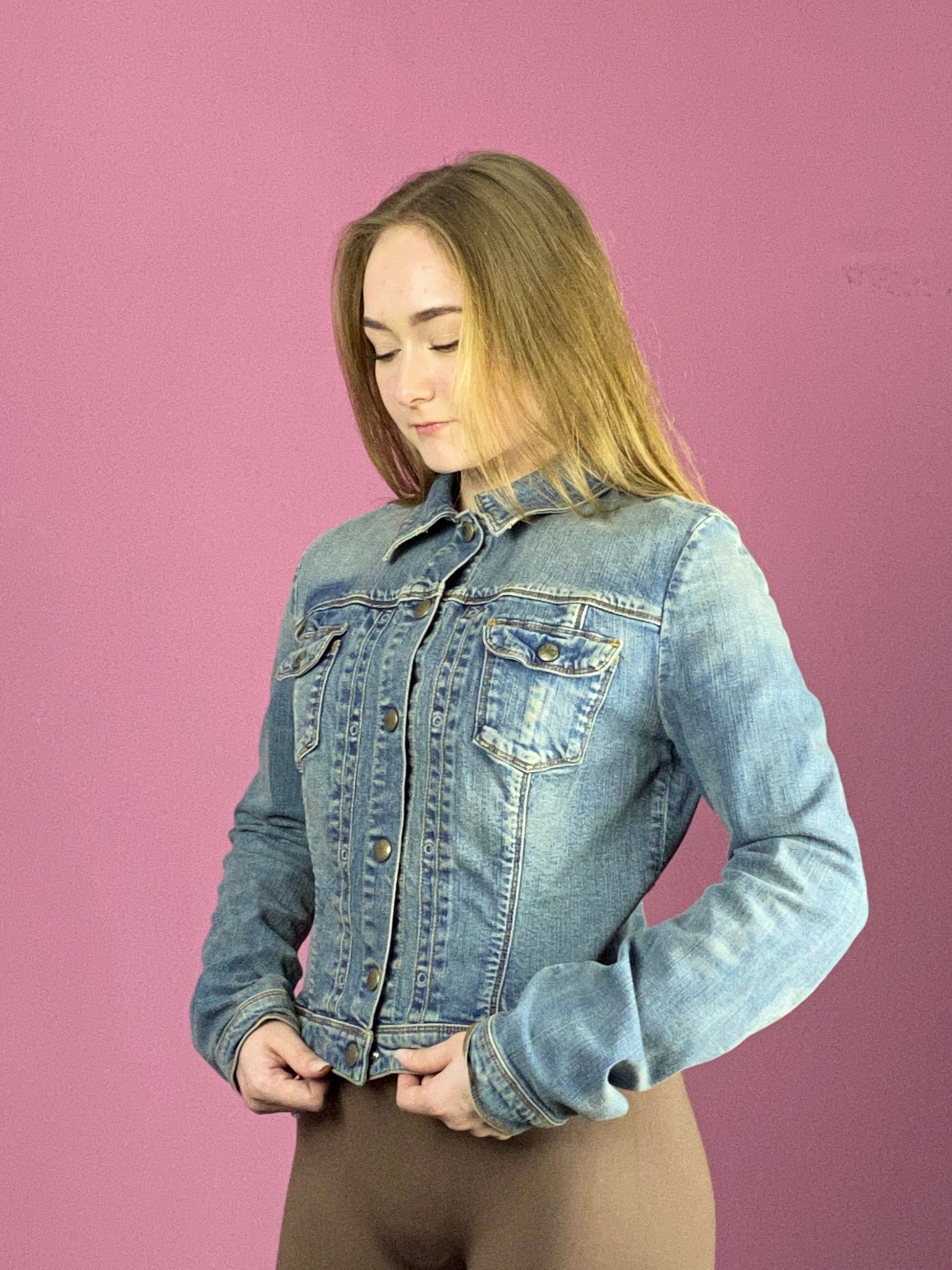 Guess Vintage Women's Jean Jacket - Large Blue Cotton