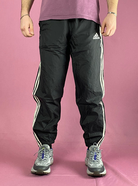 90s Adidas Vintage Men's Baggy Track Pants - M Black Nylon