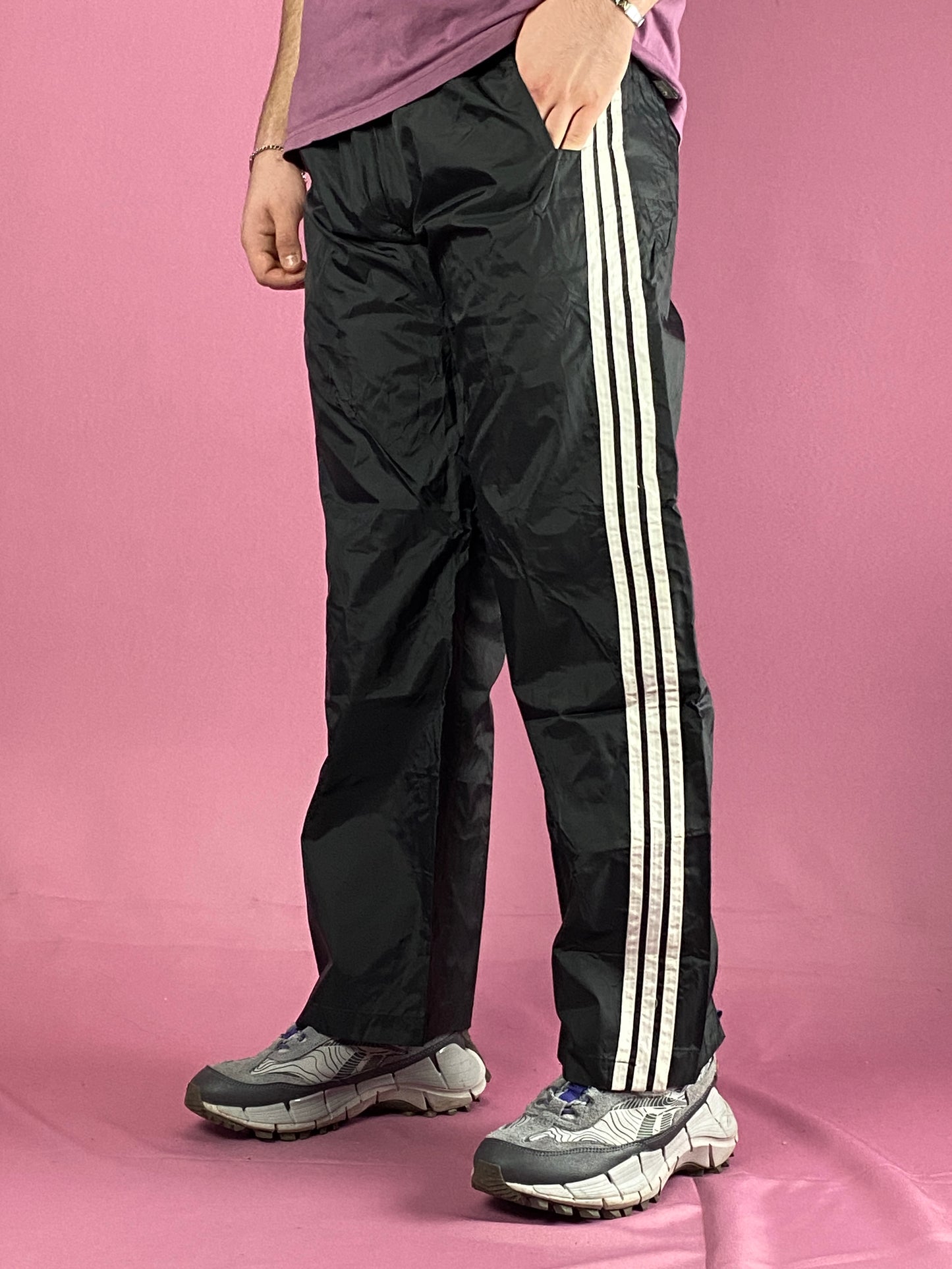 80s Adidas Vintage Men's Track Pants - L Black Nylon