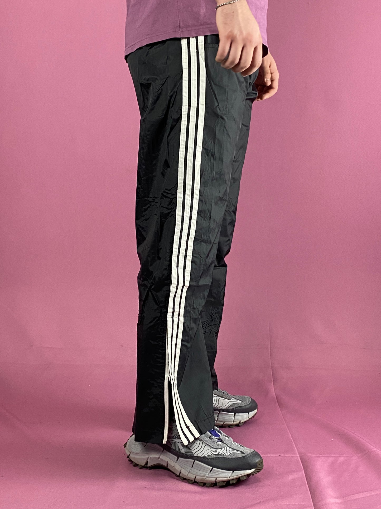 80s Adidas Vintage Men's Track Pants - L Black Nylon