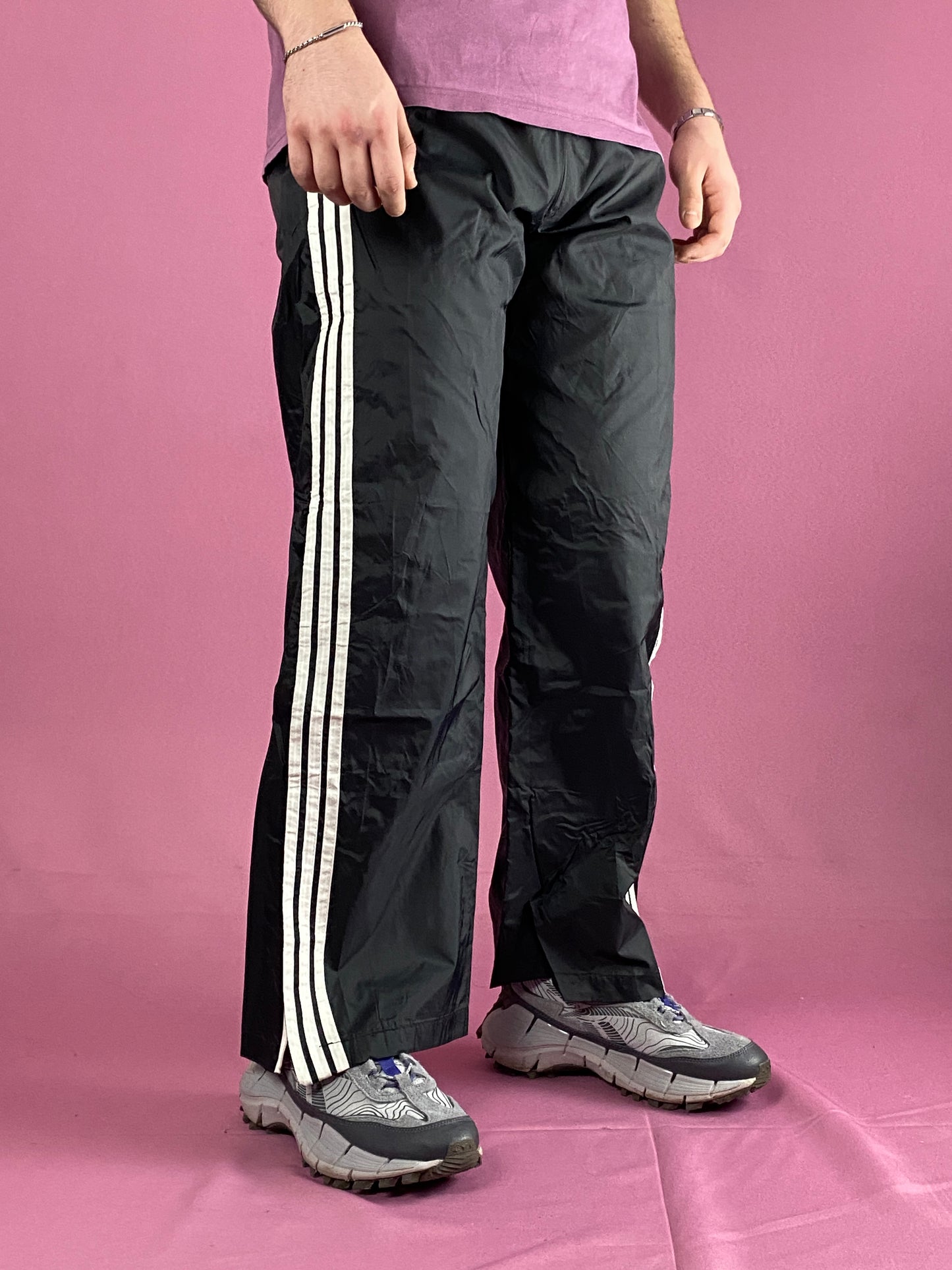 80s Adidas Vintage Men's Track Pants - L Black Nylon