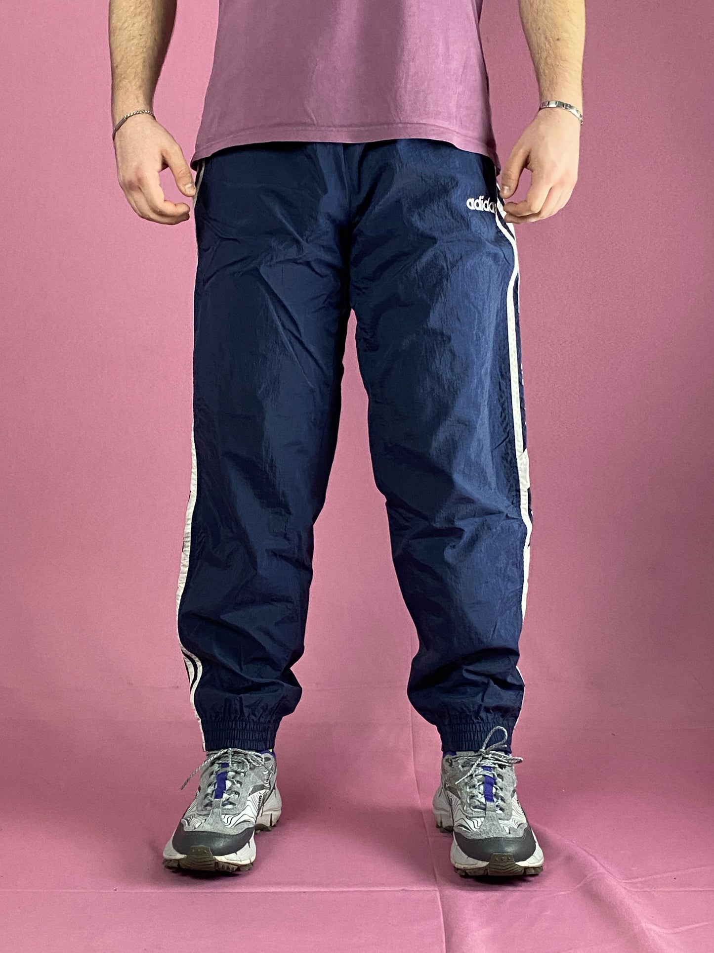 90s Adidas Vintage Men's Tracksuit Pants - L Navy Blue Nylon