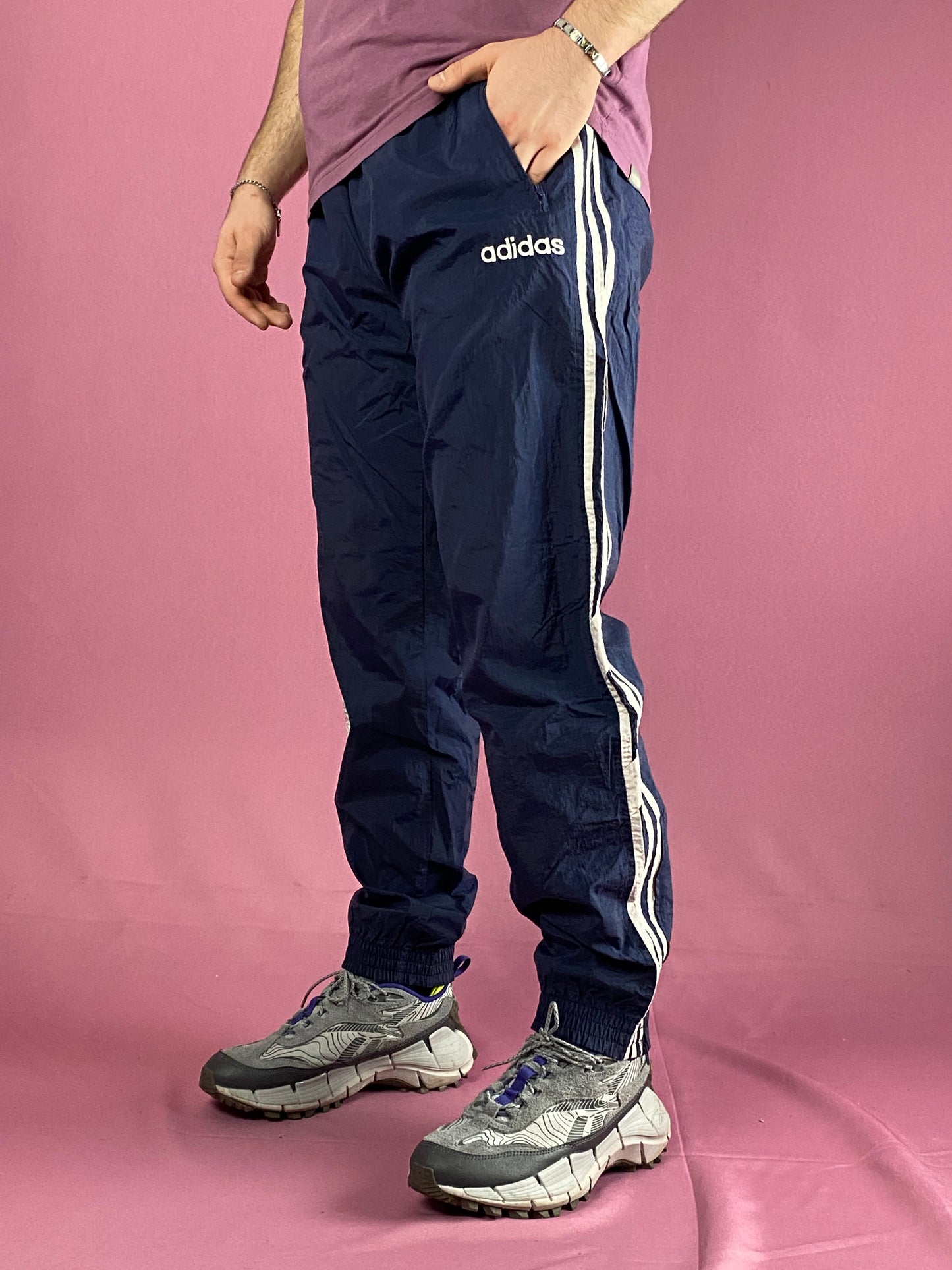 90s Adidas Vintage Men's Tracksuit Pants - L Navy Blue Nylon