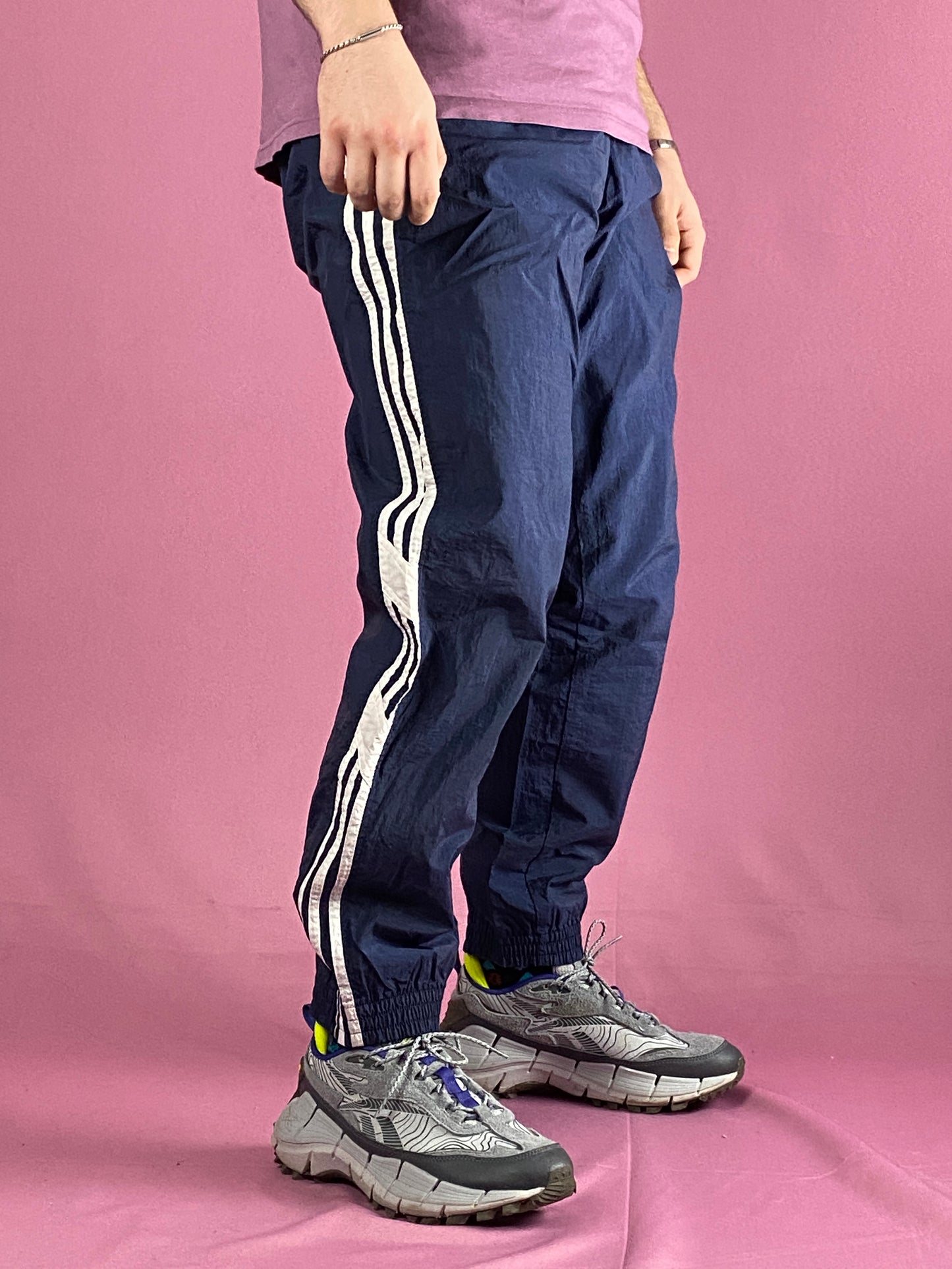 90s Adidas Vintage Men's Tracksuit Pants - L Navy Blue Nylon