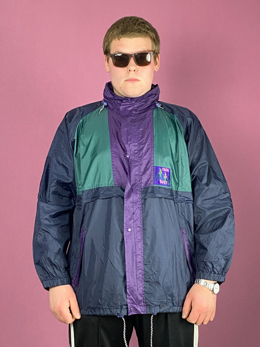 90s Vintage Men's Rain Jacket - XL Navy Blue Nylon