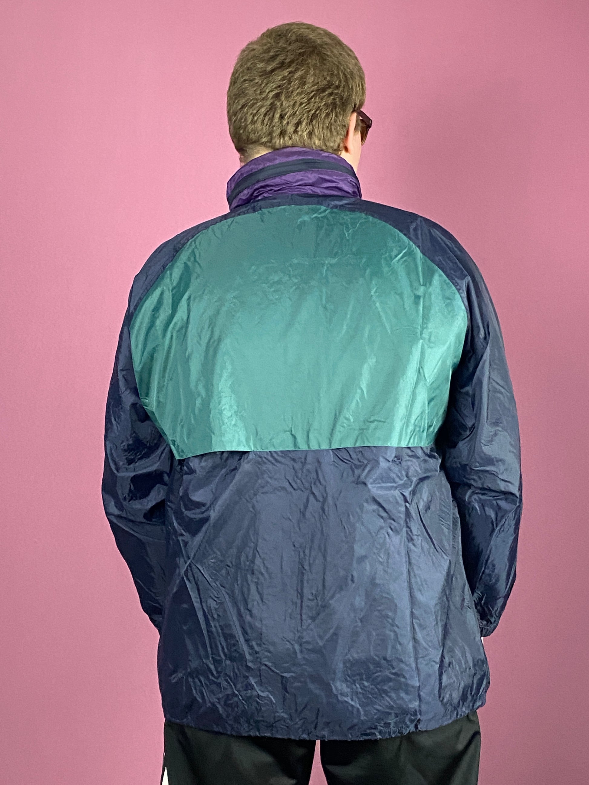 90s Vintage Men's Rain Jacket - XL Navy Blue Nylon