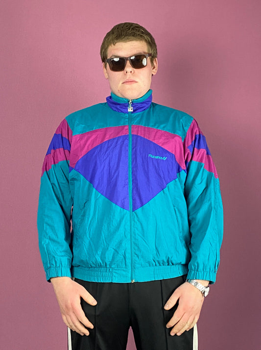 90s Vintage Men's Windbreaker Jacket - XL Multicolor Nylon