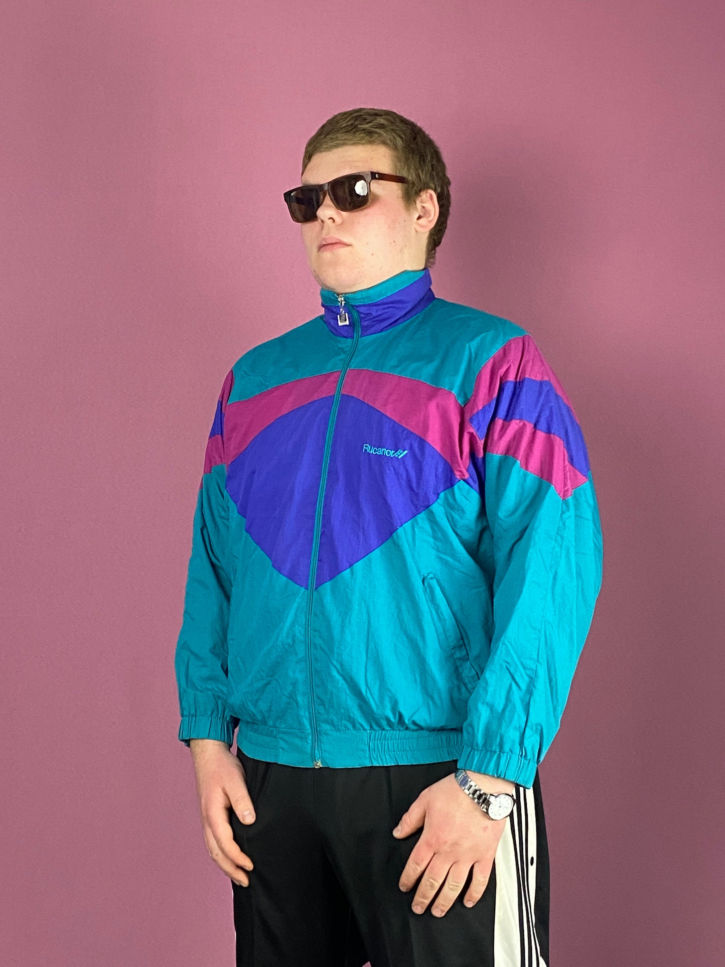 90s Vintage Men's Windbreaker Jacket - XL Multicolor Nylon