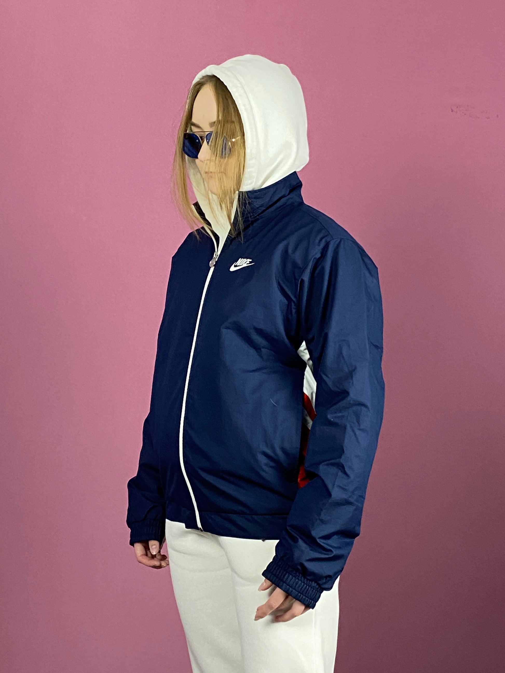 Nike Vintage Women's Windbreaker Jacket - S Navy Blue Polyester