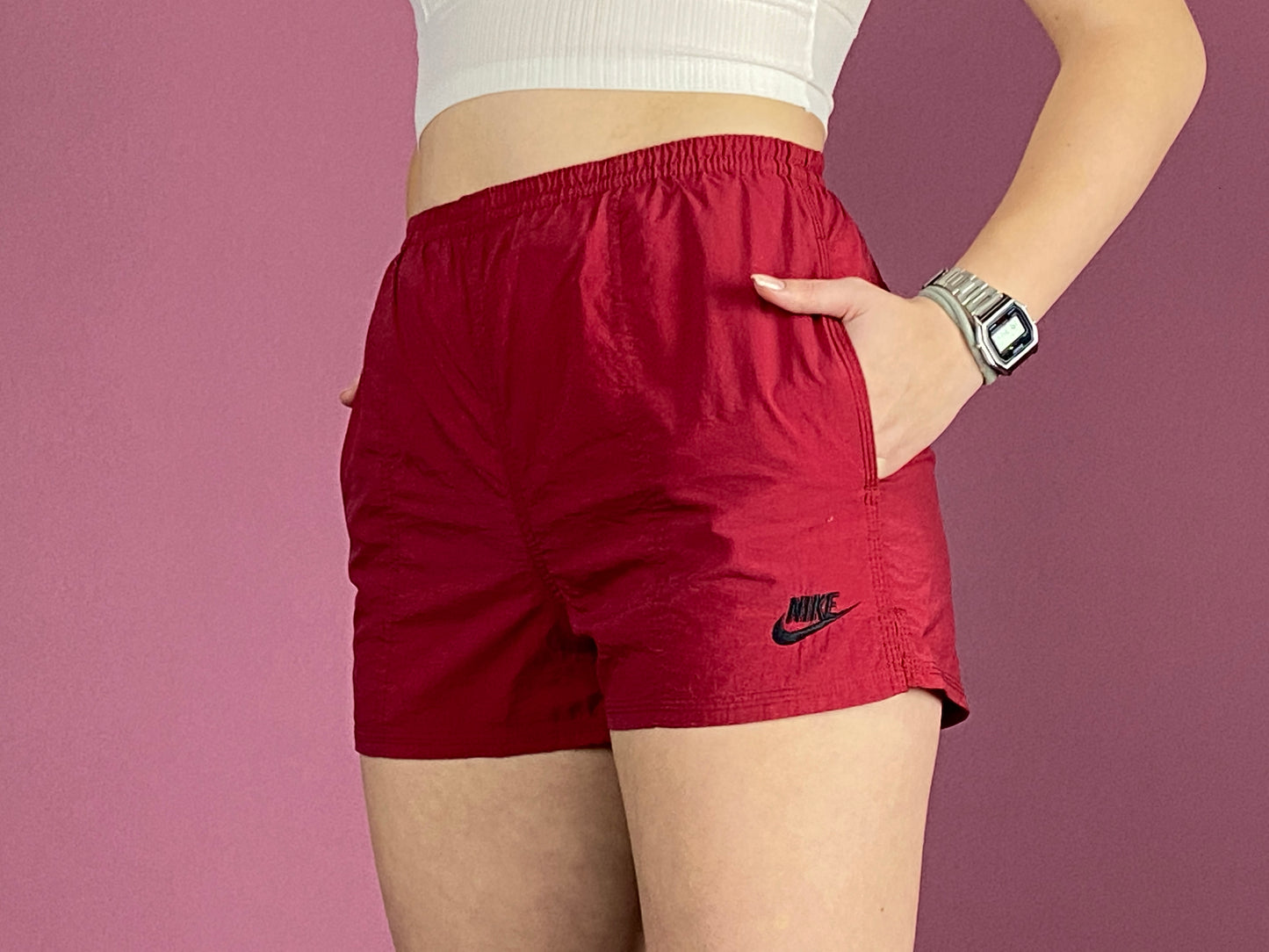 90s Nike Vintage Kids Track Shorts - Large Red Nylon