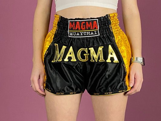 Magma Vintage Women's Muay Thai Boxing Shorts - Medium Black & Yellow