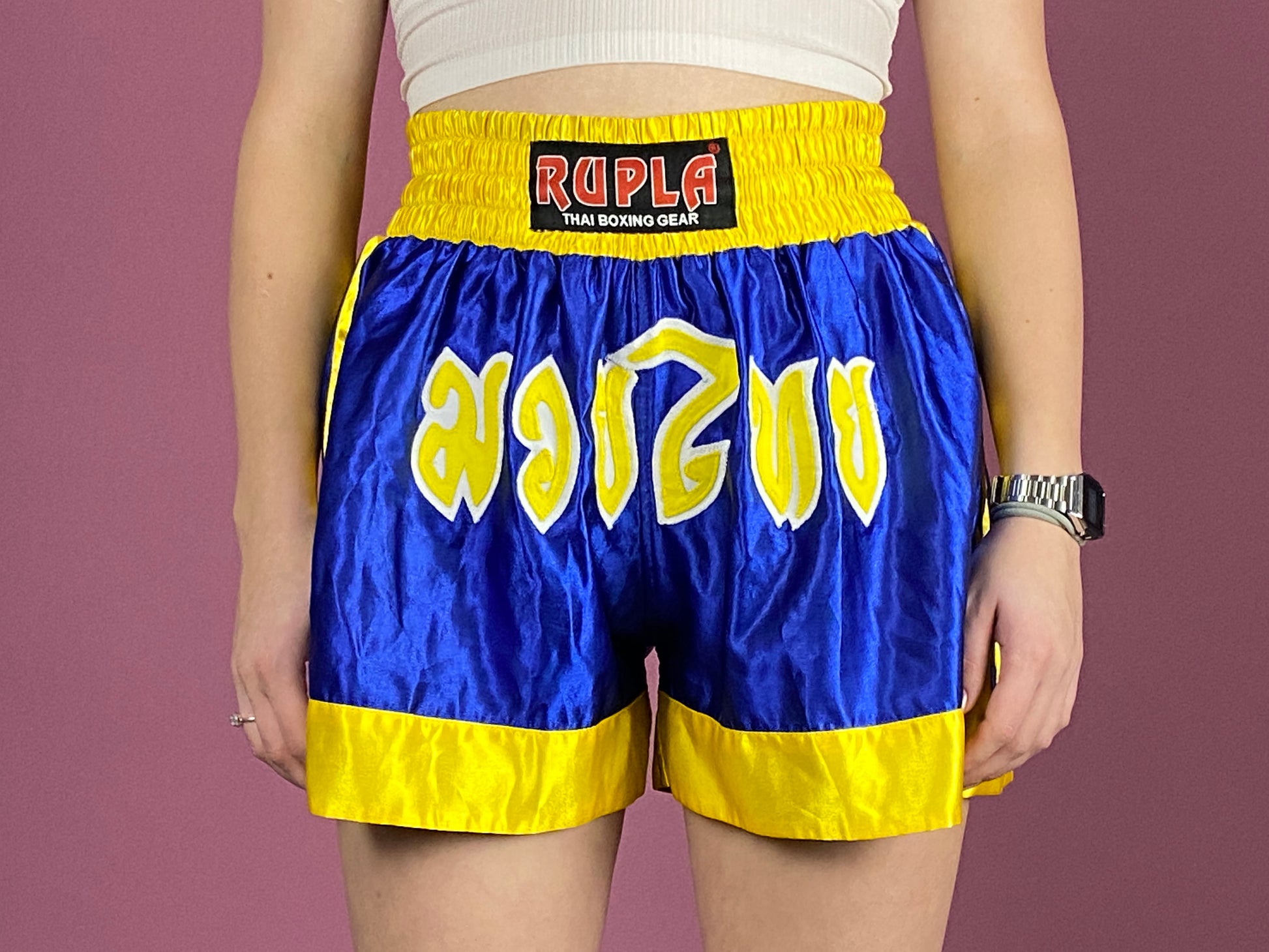 Rupla Vintage Women's Muay Thai Boxing Shorts - M Blue & Yellow Polyester