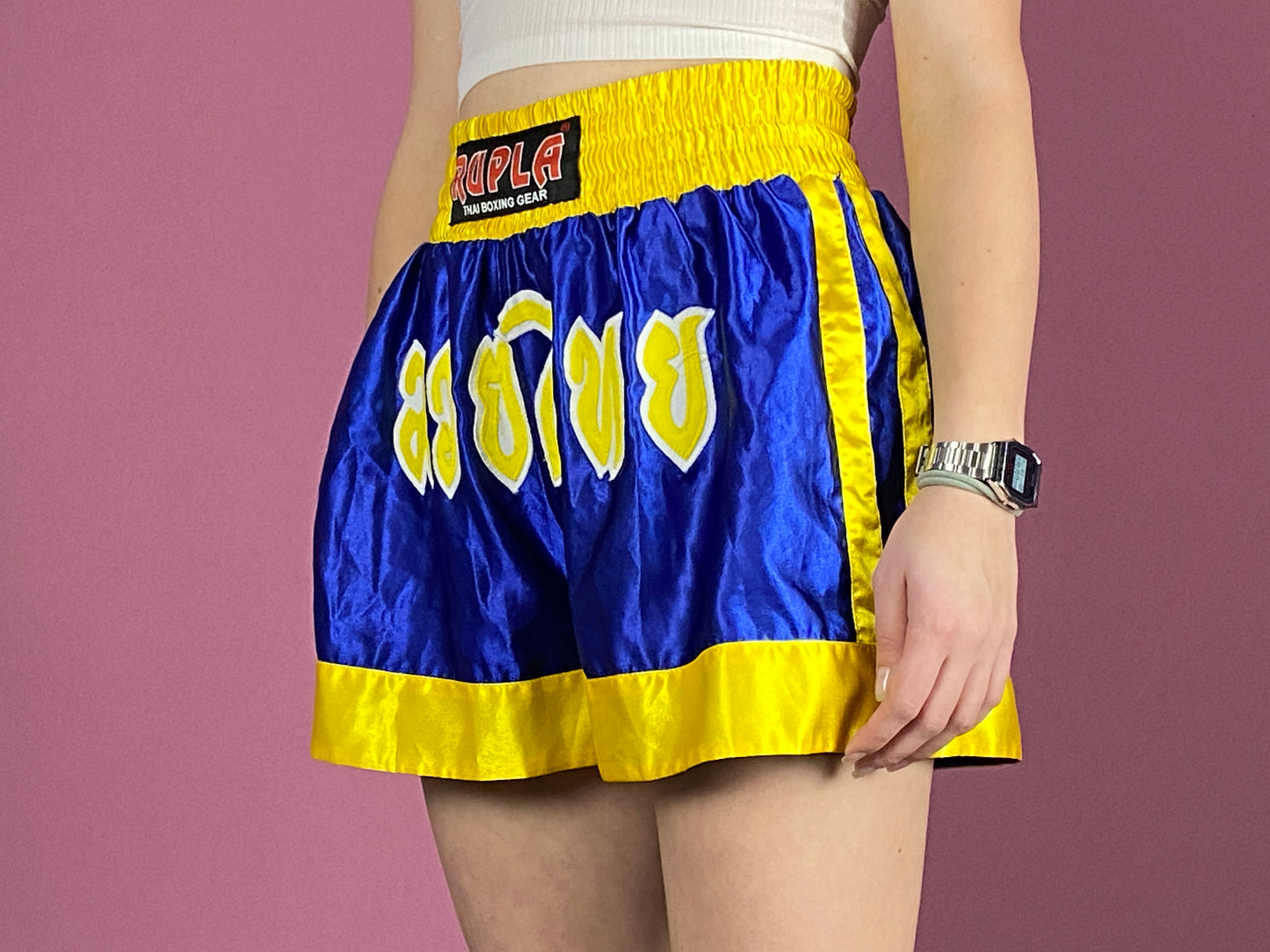 Rupla Vintage Women's Muay Thai Boxing Shorts - M Blue & Yellow Polyester