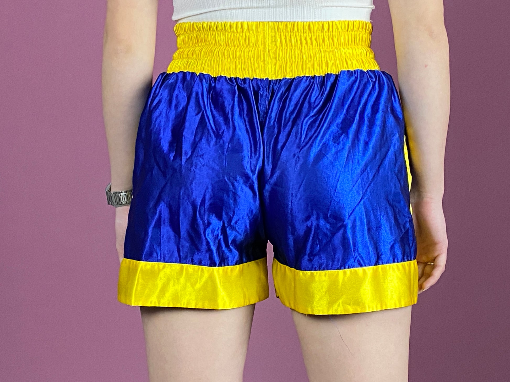 Rupla Vintage Women's Muay Thai Boxing Shorts - M Blue & Yellow Polyester