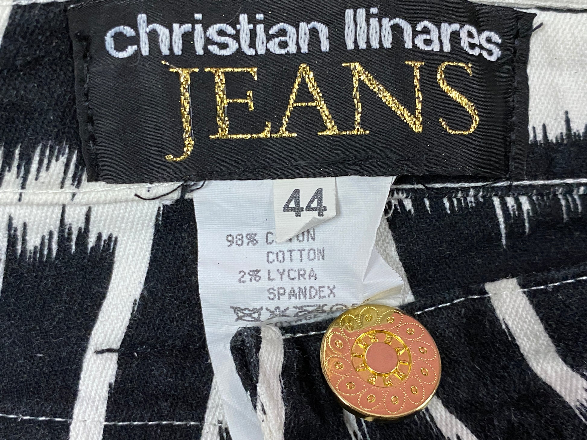 90s Christian Llinares Vintage Women's Abstract Jeans - S White & Black Cotton