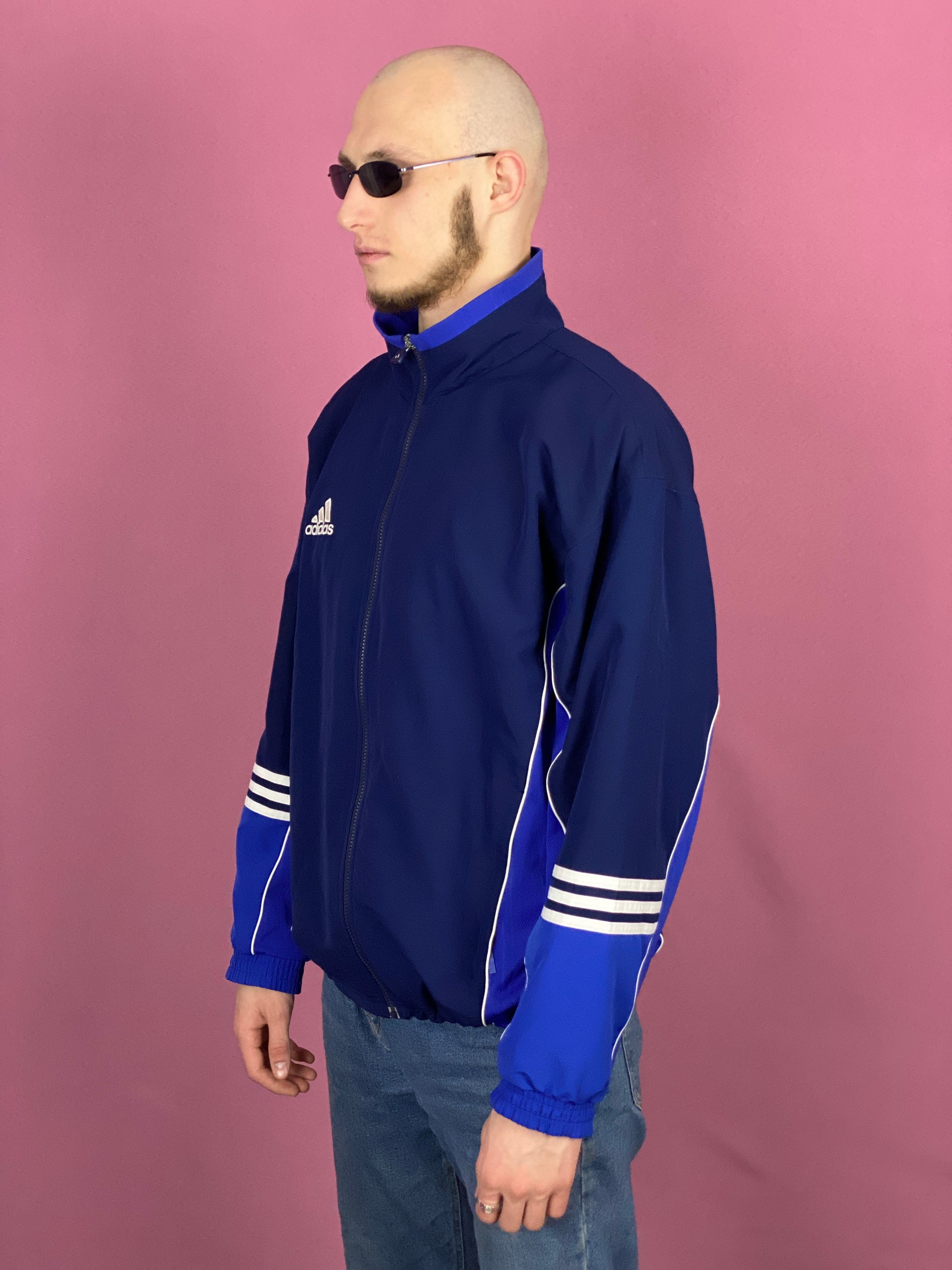 90s Adidas Vintage Men's Windbreaker Jacket - M Navy Blue Polyester