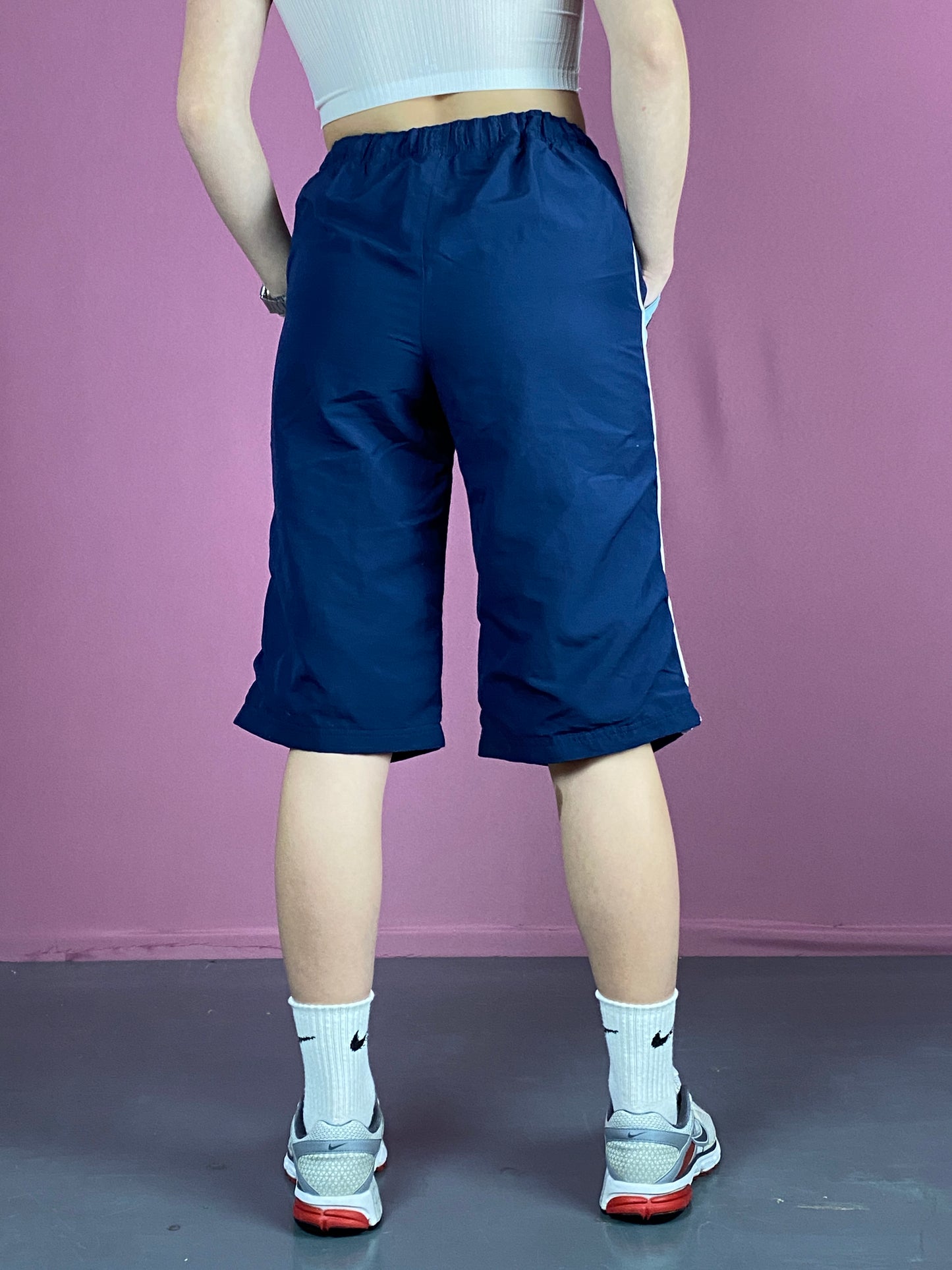 Nike Vintage Women's Long Sport Shorts - 13-15Y Navy Blue Polyester