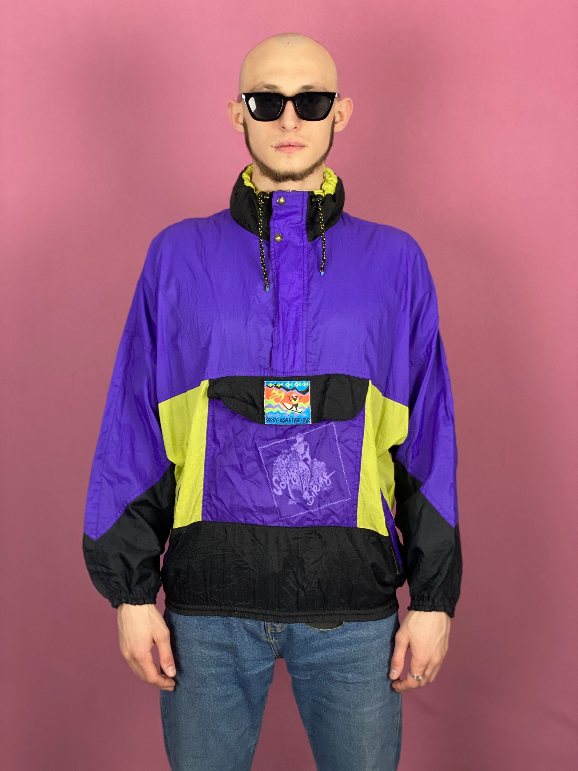 90s Vintage Men's Rain Jacket - Large Purple Nylon