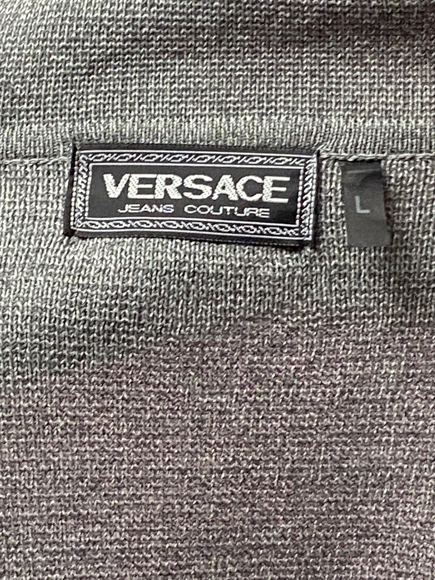 Versace Jeans Couture Vintage Men's Full Zip Sweater - L Gray Cotton Blend