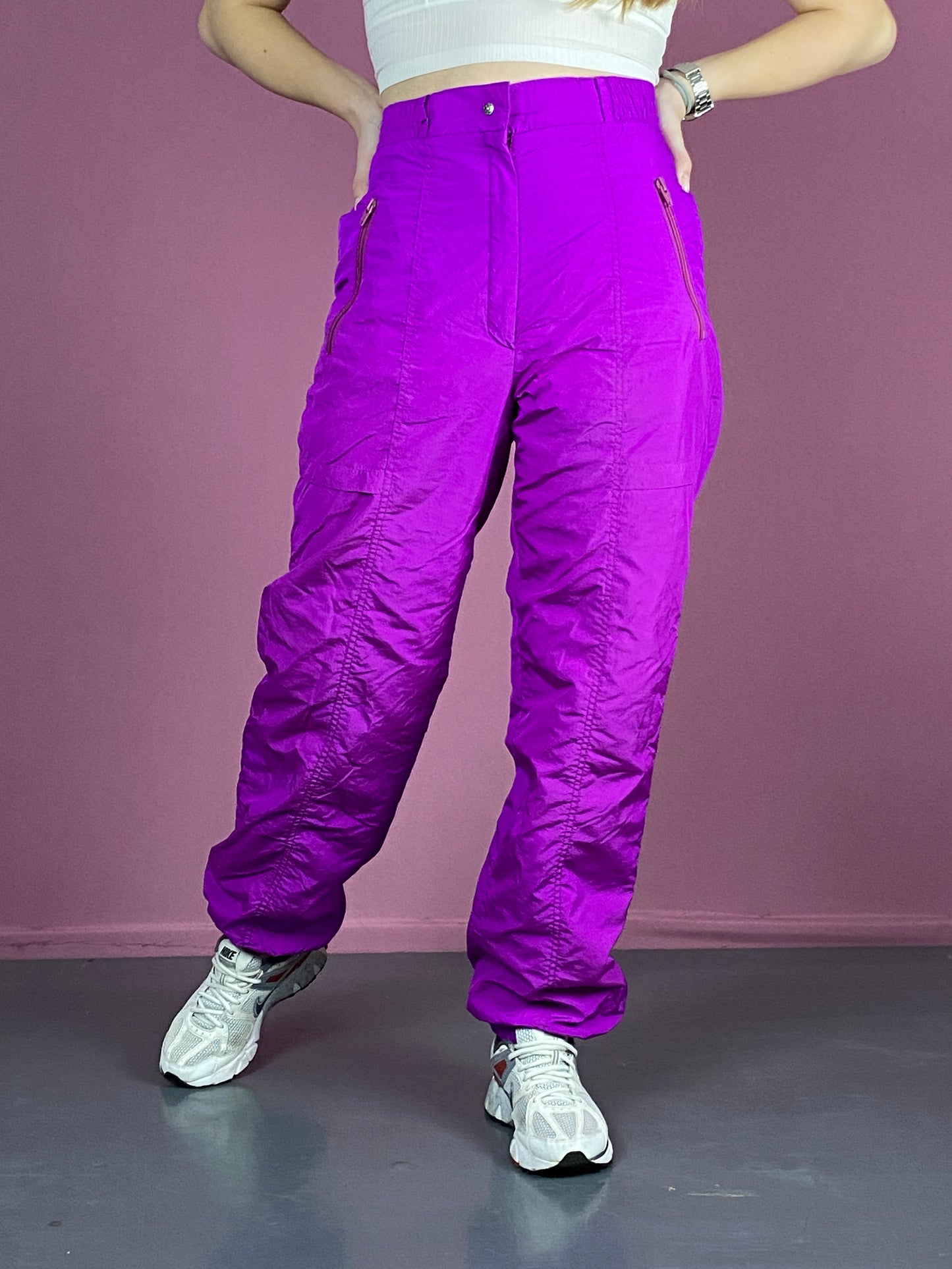 90s Vintage Women's Ski Pants - M Purple Nylon