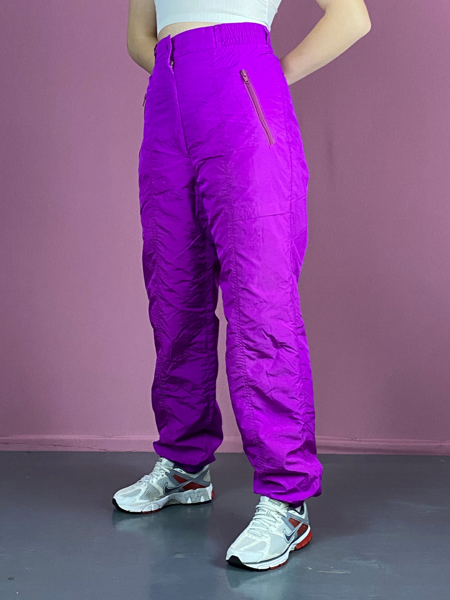 90s Vintage Women's Ski Pants - M Purple Nylon