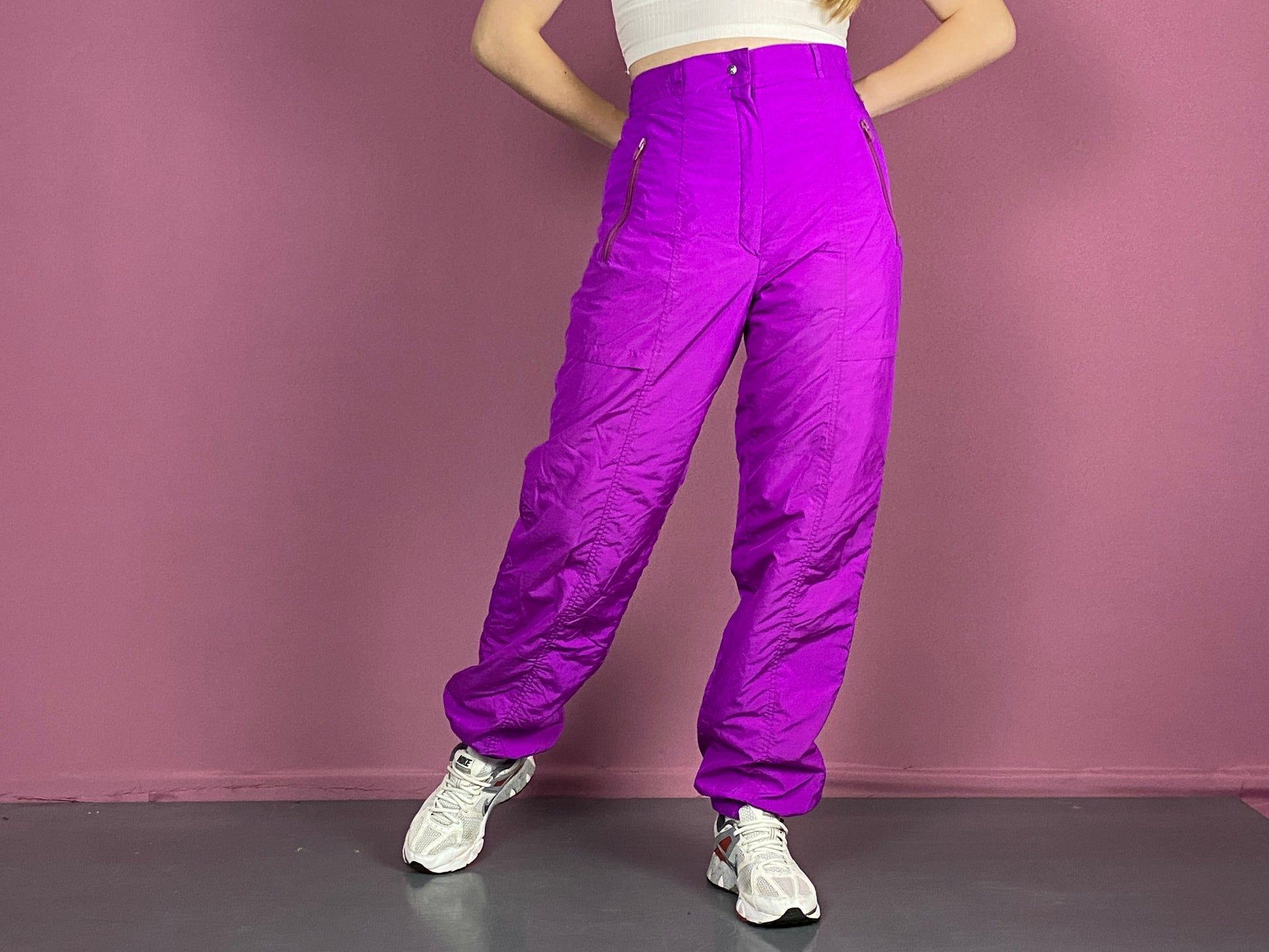 90s Vintage Women's Ski Pants - M Purple Nylon