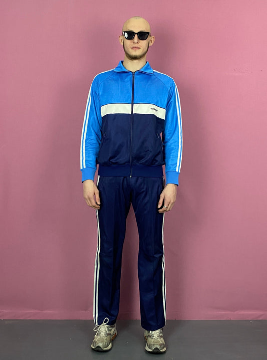 90s Adidas Vintage Men's Tracksuit Set - Large Navy Blue Polyester Blend