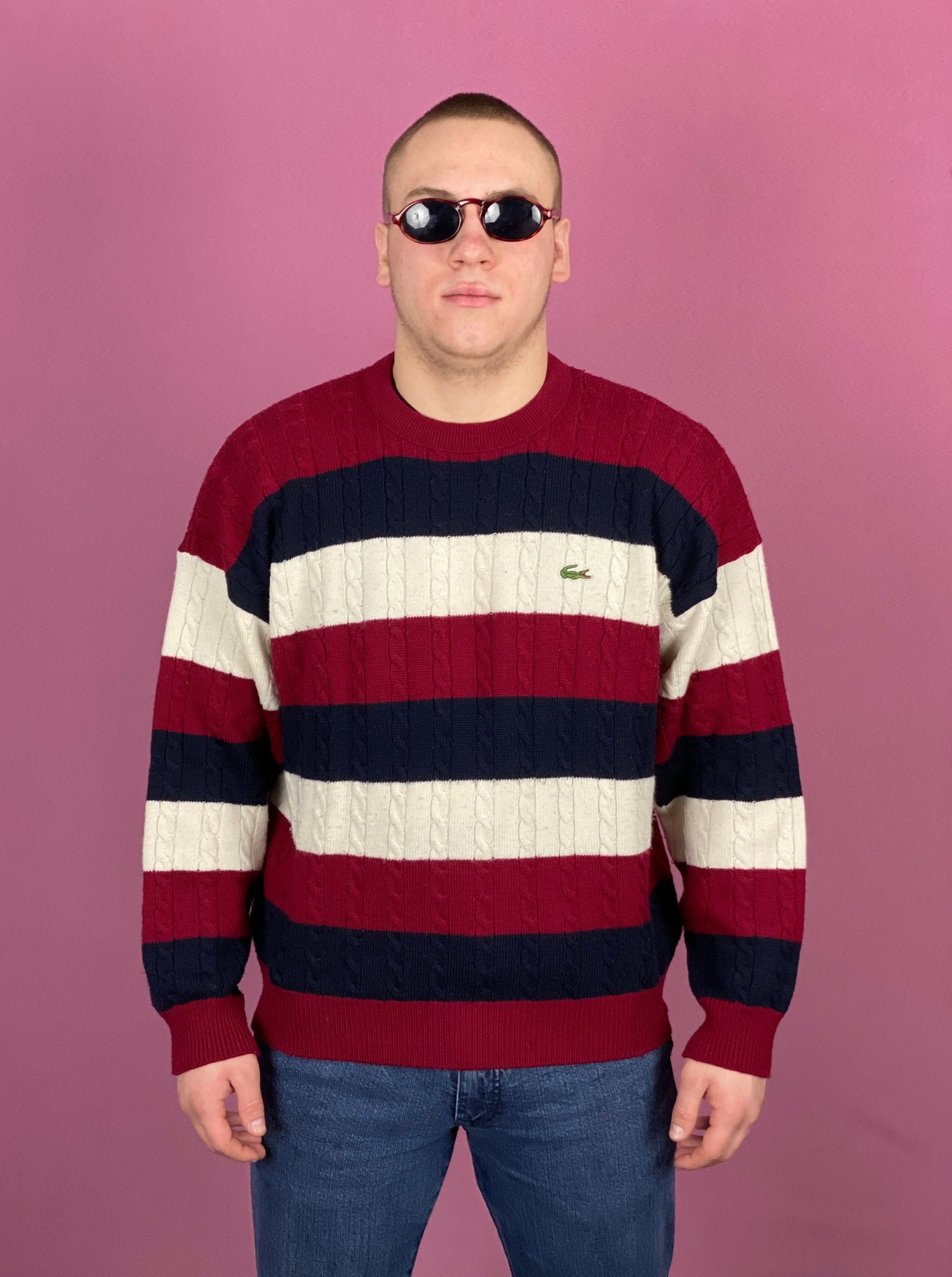 Lacoste Vintage Men's Striped Knit Sweater - Large Multicolor Wool