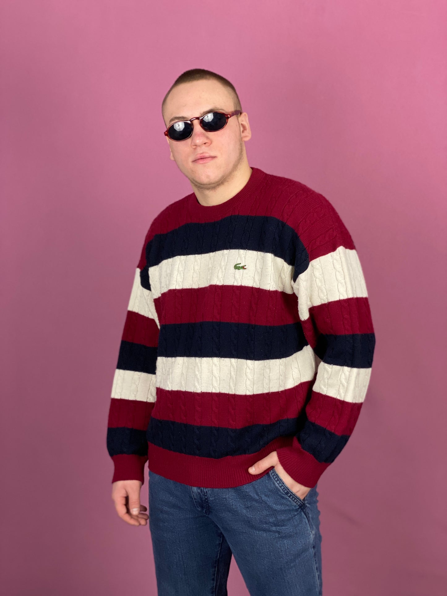 Lacoste Vintage Men's Striped Knit Sweater - Large Multicolor Wool