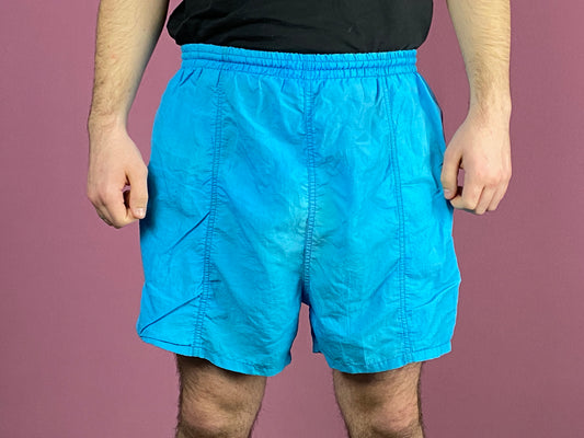 90s Vintage Men's Swim Shorts - Large Blue Nylon