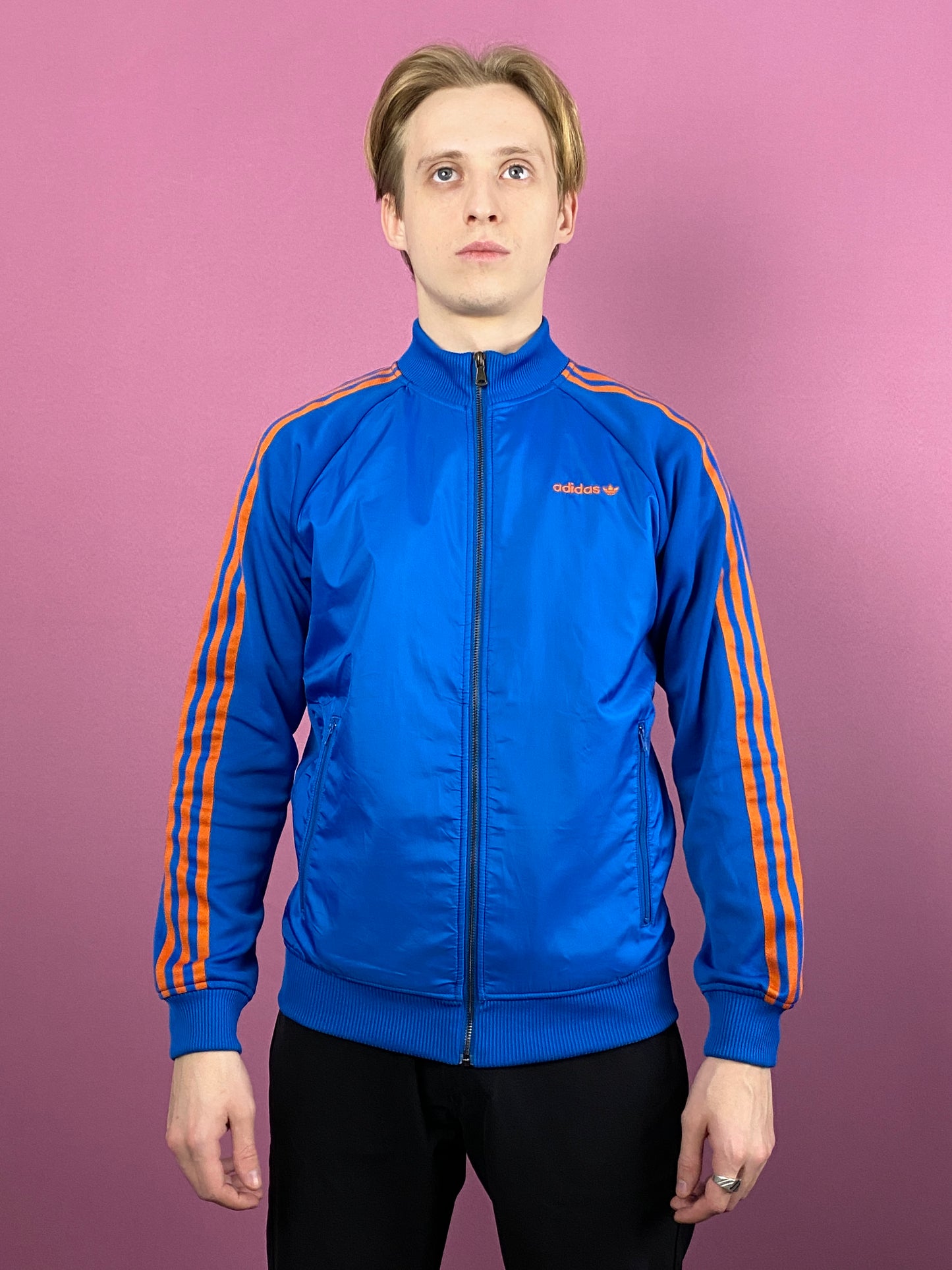 Adidas Vintage Men's Track Jacket - S Blue Polyester Blend