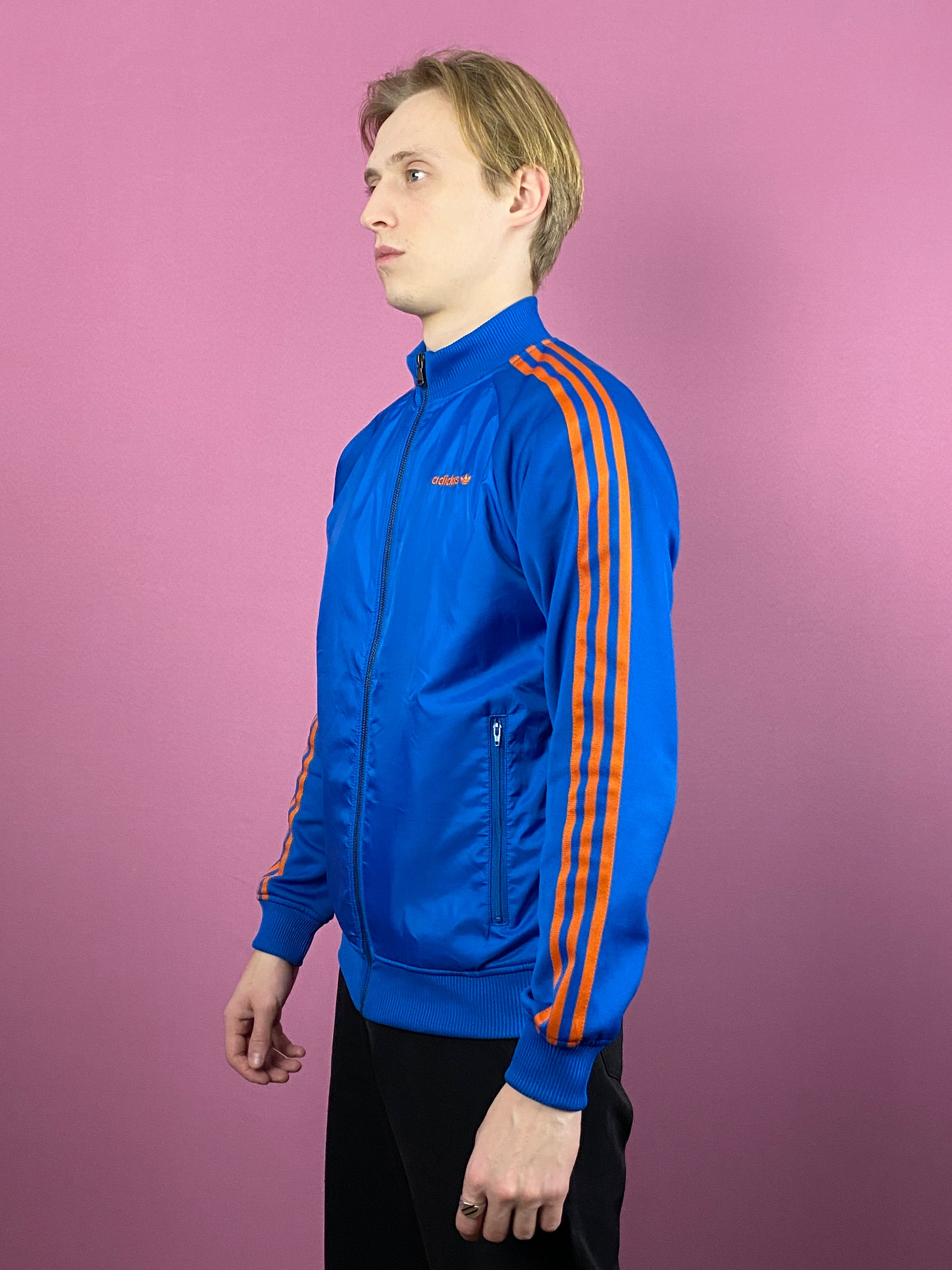 Adidas Vintage Men's Track Jacket - S Blue Polyester Blend