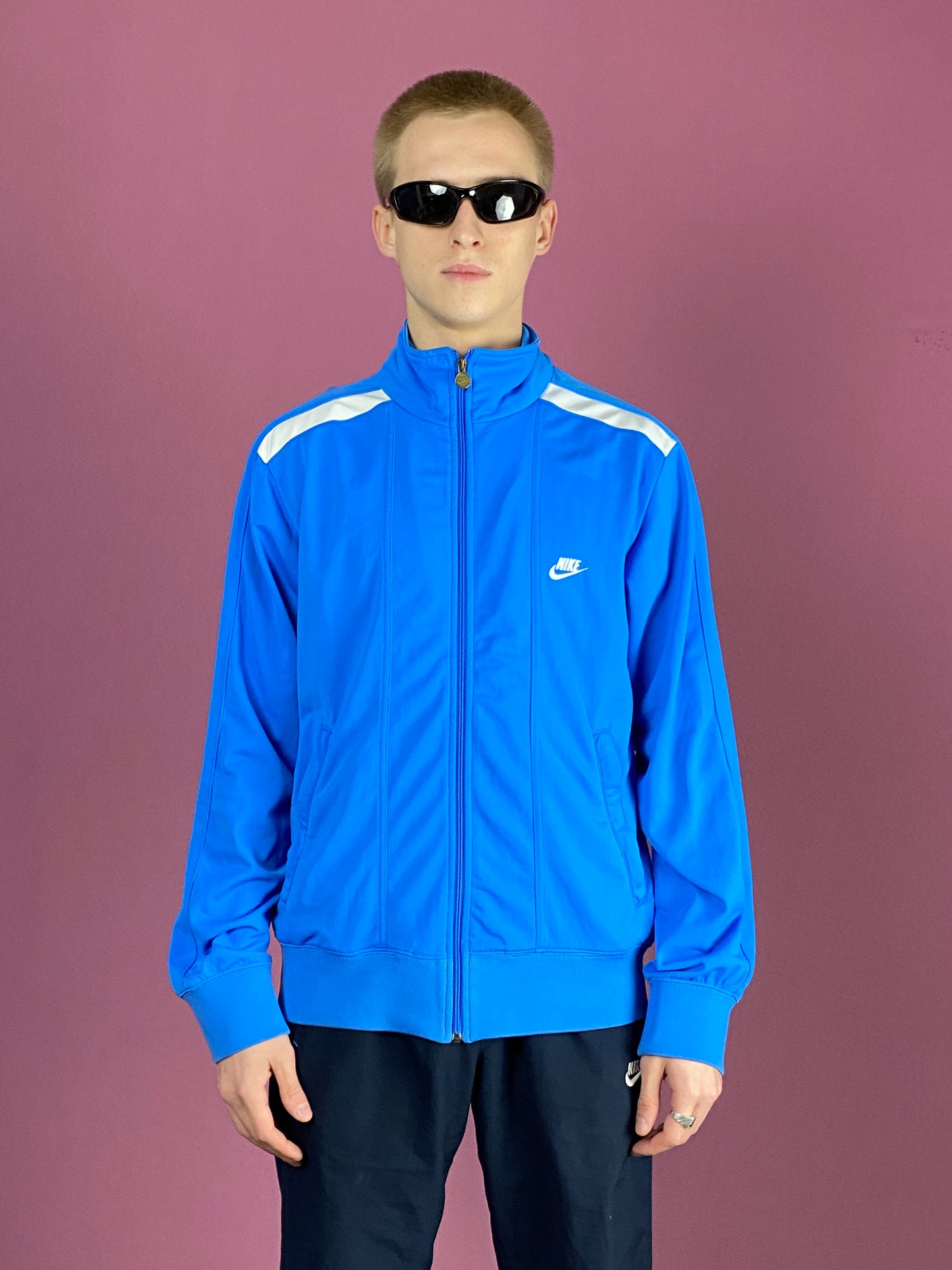 Nike Vintage Men's Track Jacket - Medium Blue Polyester