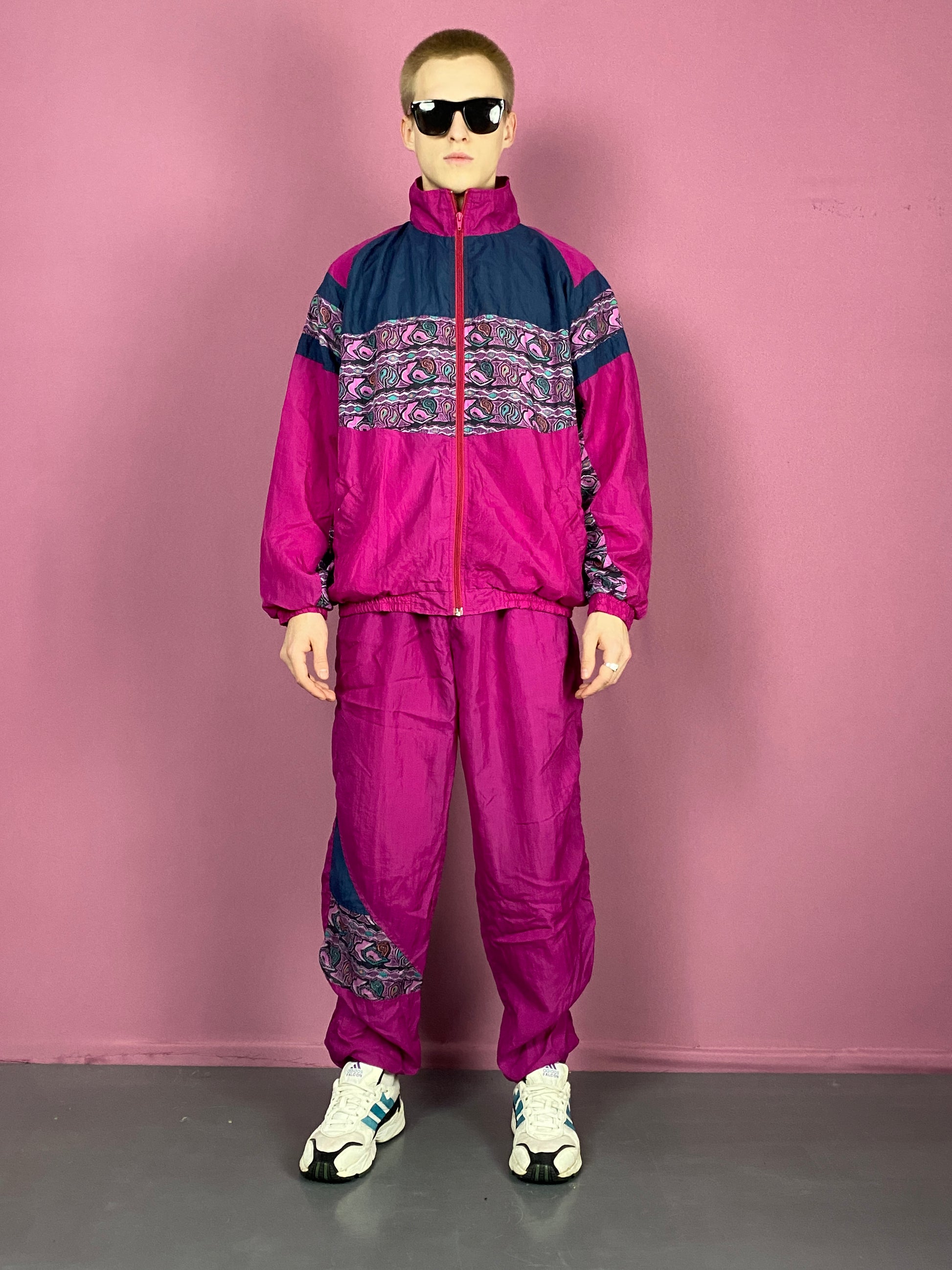 90s Vintage Men's Track Suit Set - XL Pink Nylon
