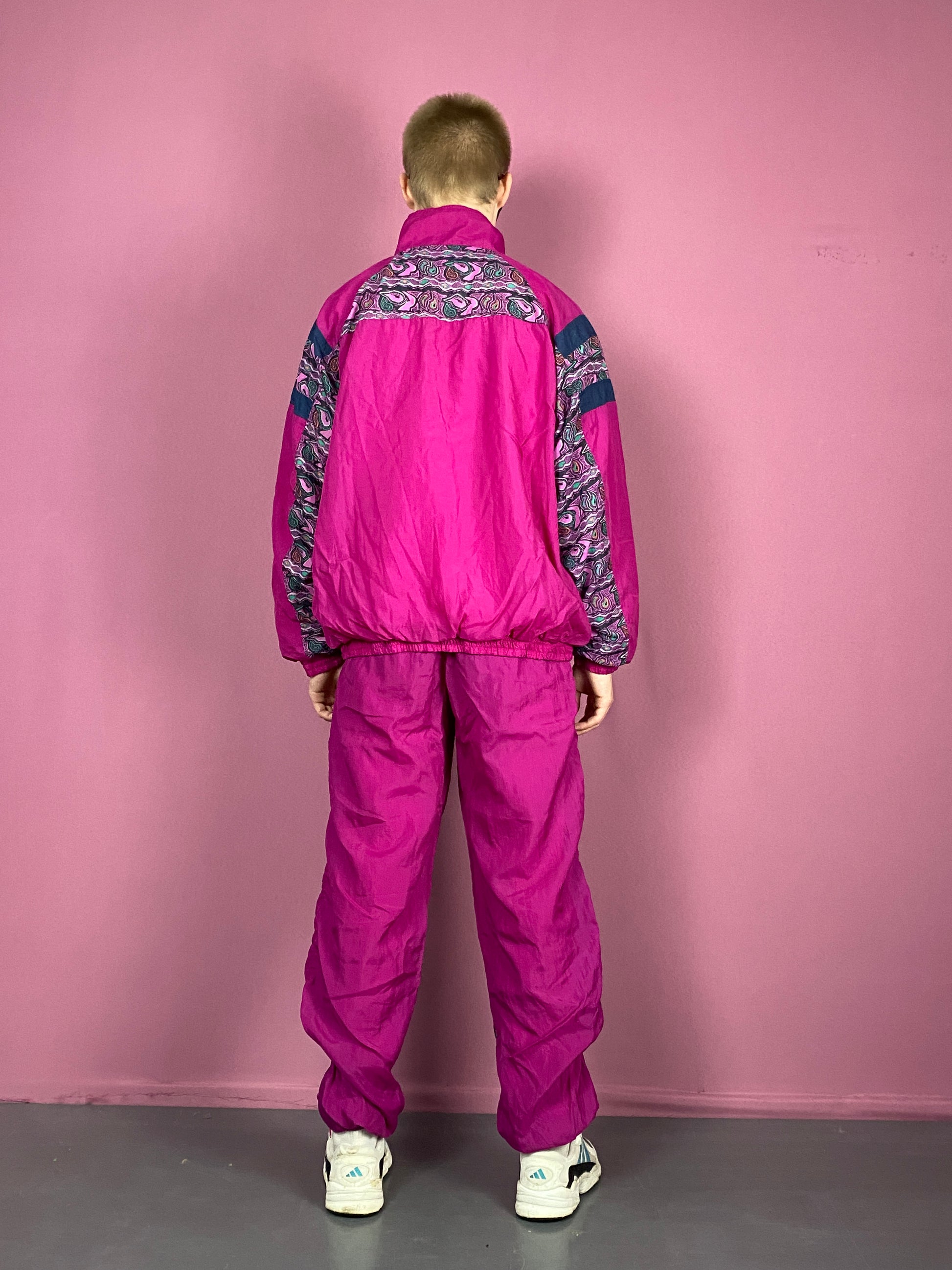 90s Vintage Men's Track Suit Set - XL Pink Nylon