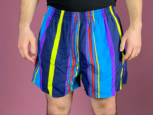 90s Vintage Men's Striped Swim Shorts - XXL Multicolor Nylon