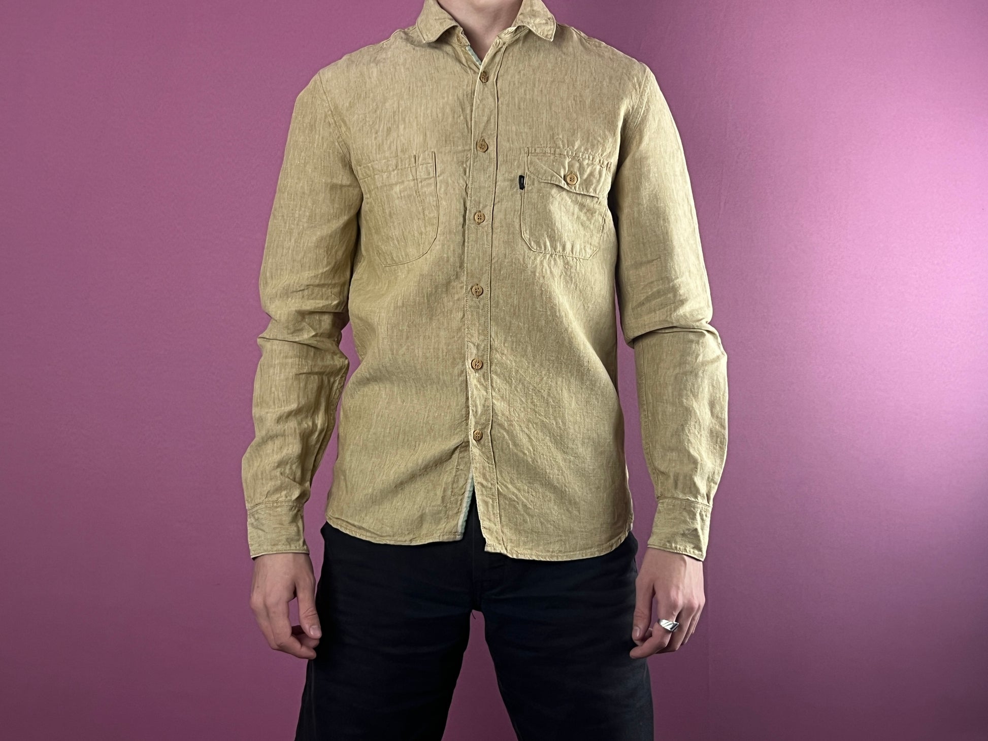 Freitag E780 Male Shirt Vintage Men's Shirt - S Beige Linen