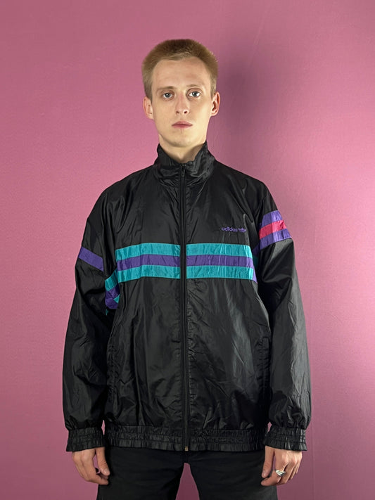 90s Adidas Originals Vintage Men's Color Block Striped Windbreaker Jacket - M