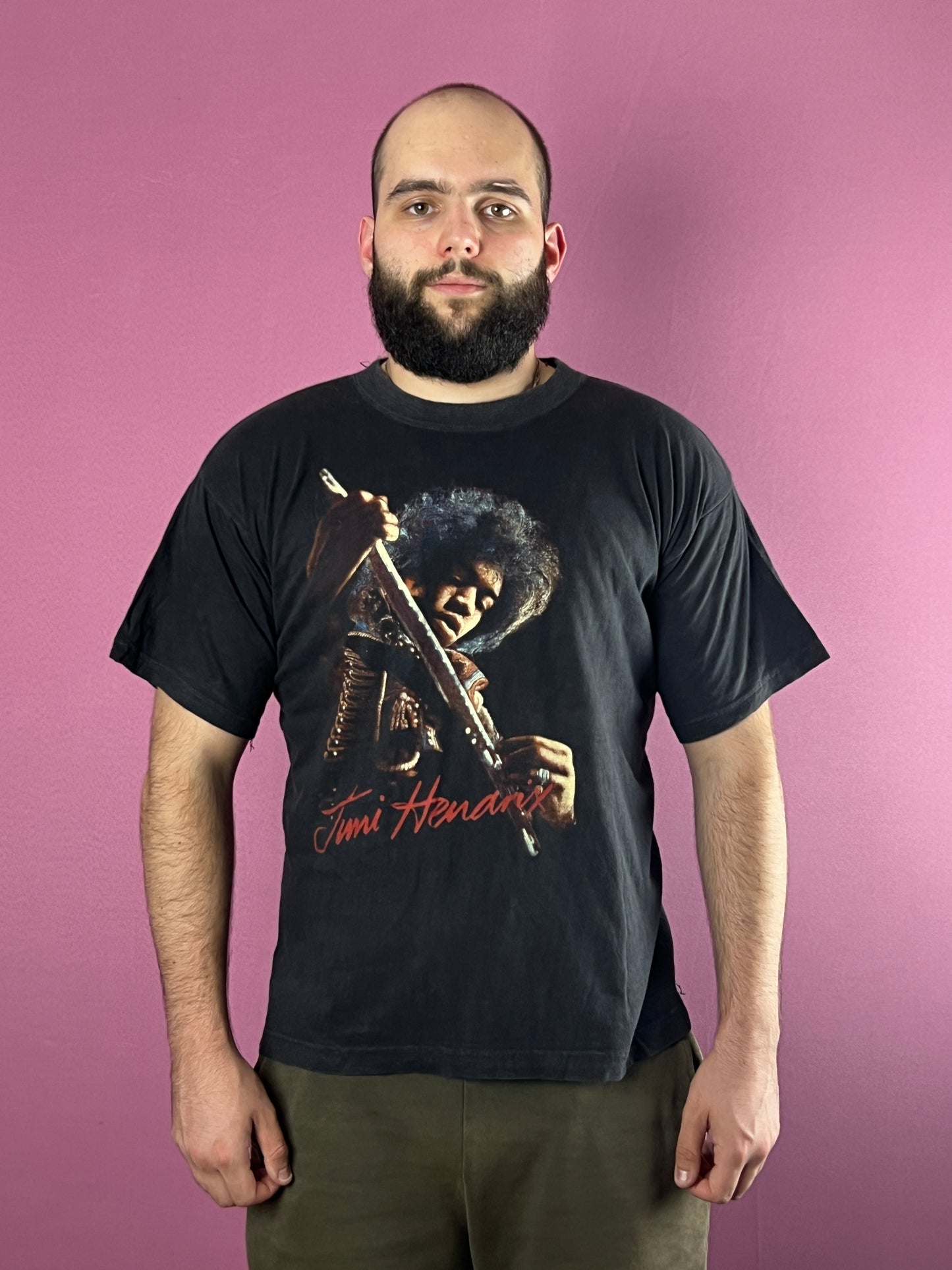 90s Jimi Hendrix Vintage Men's Cross Star T-Shirt - XL Black Cotton