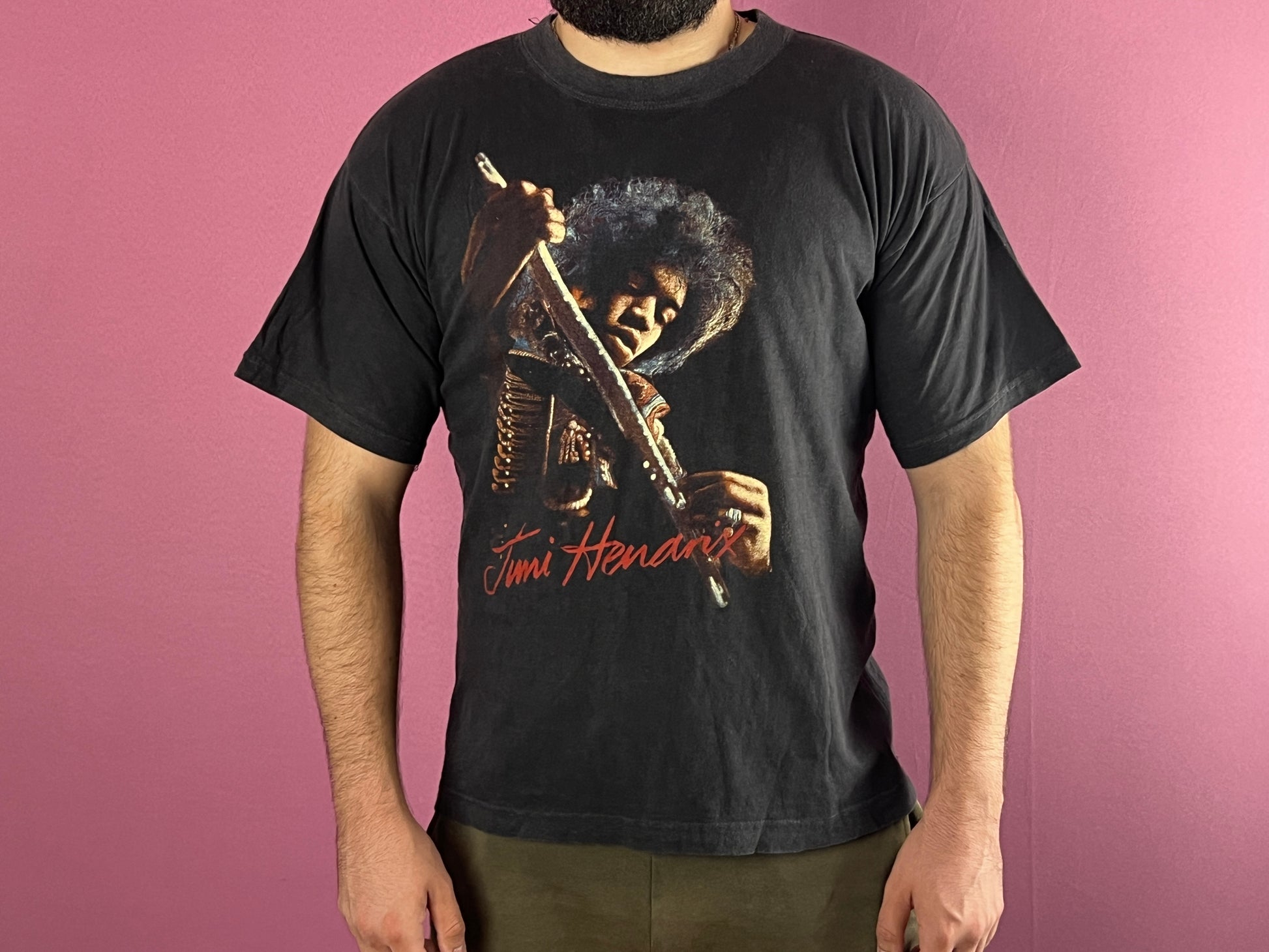 90s Jimi Hendrix Vintage Men's Cross Star T-Shirt - XL Black Cotton