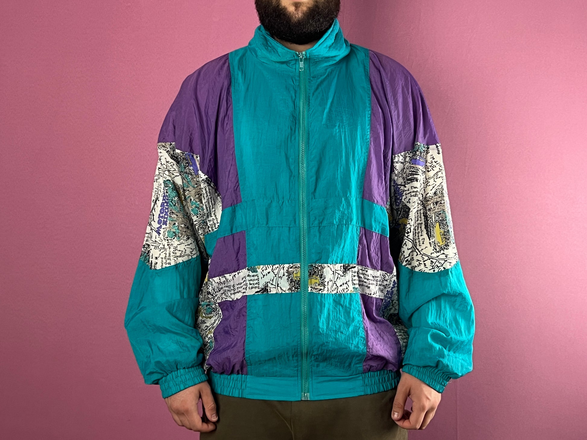 90s Rodeo Vintage Men's Сolor Block Windbreaker Jacket - XL