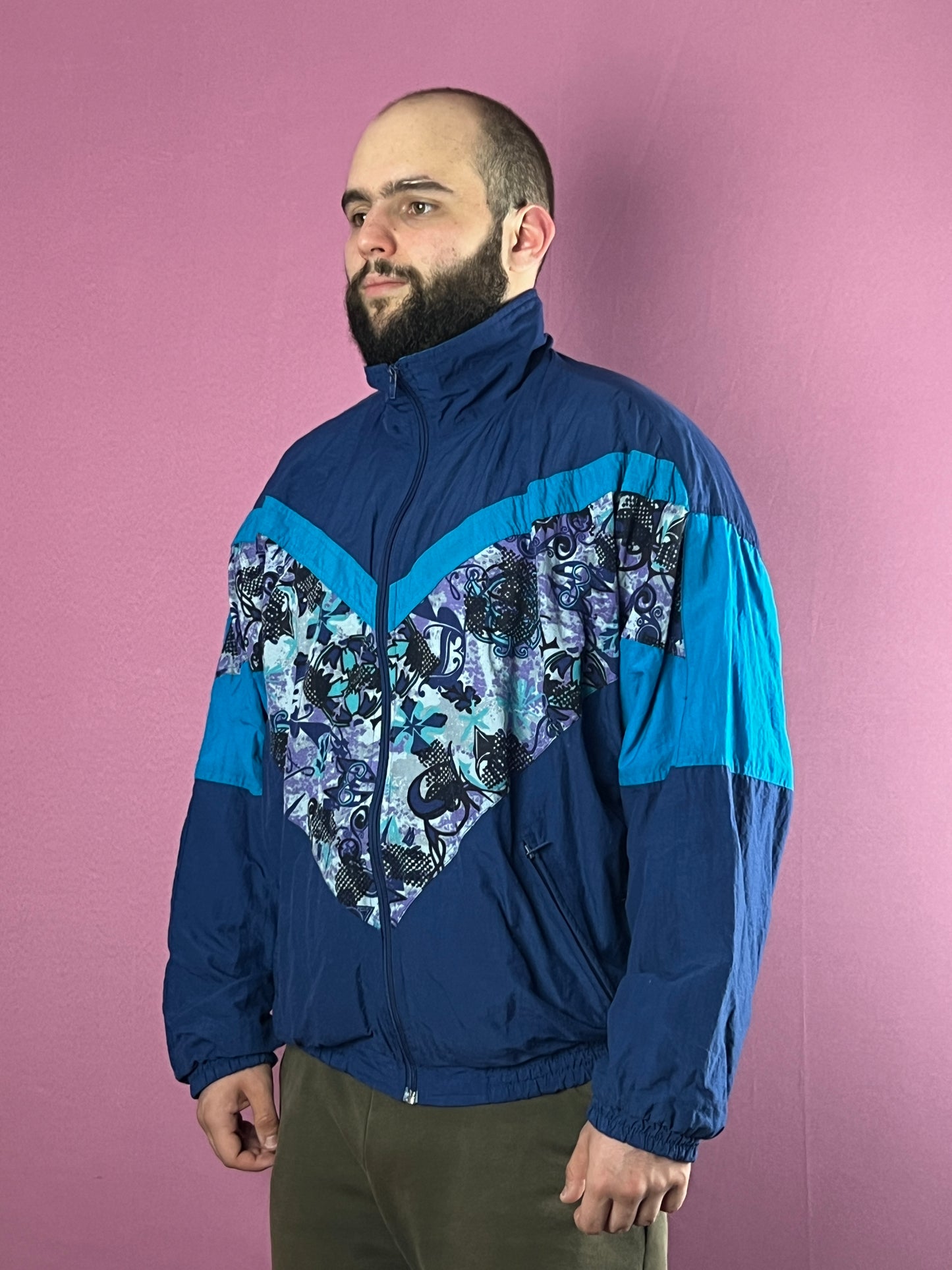 90s Vintage Men's Abstract Print Windbreaker Jacket - XL