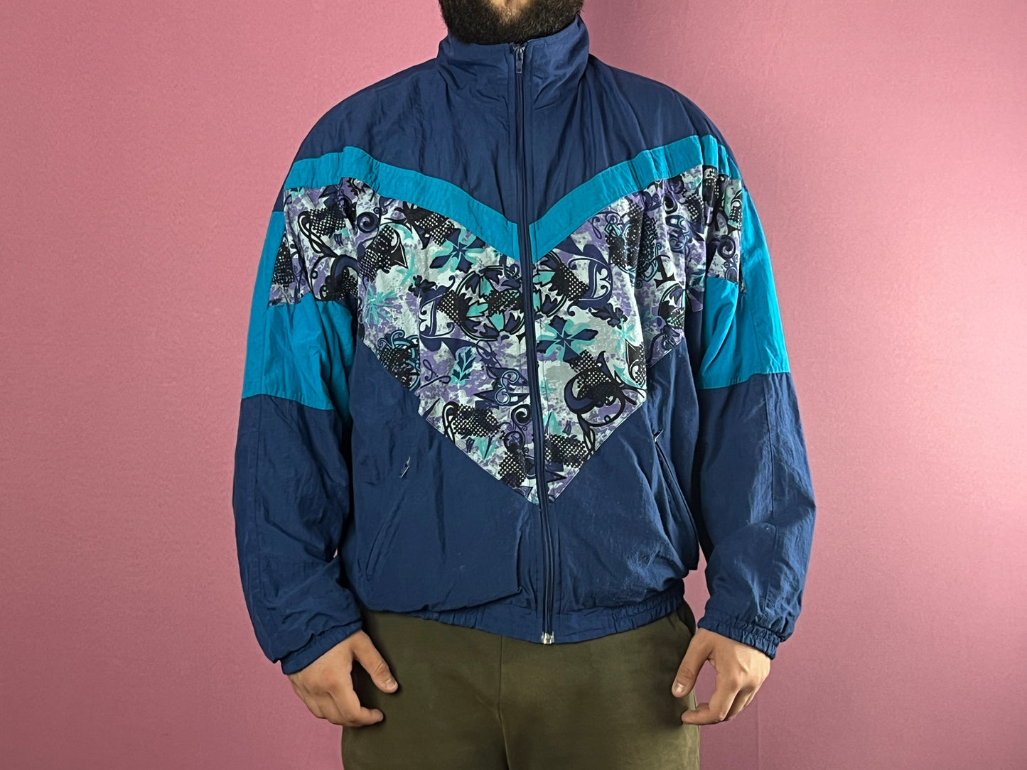 90s Vintage Men's Abstract Print Windbreaker Jacket - XL