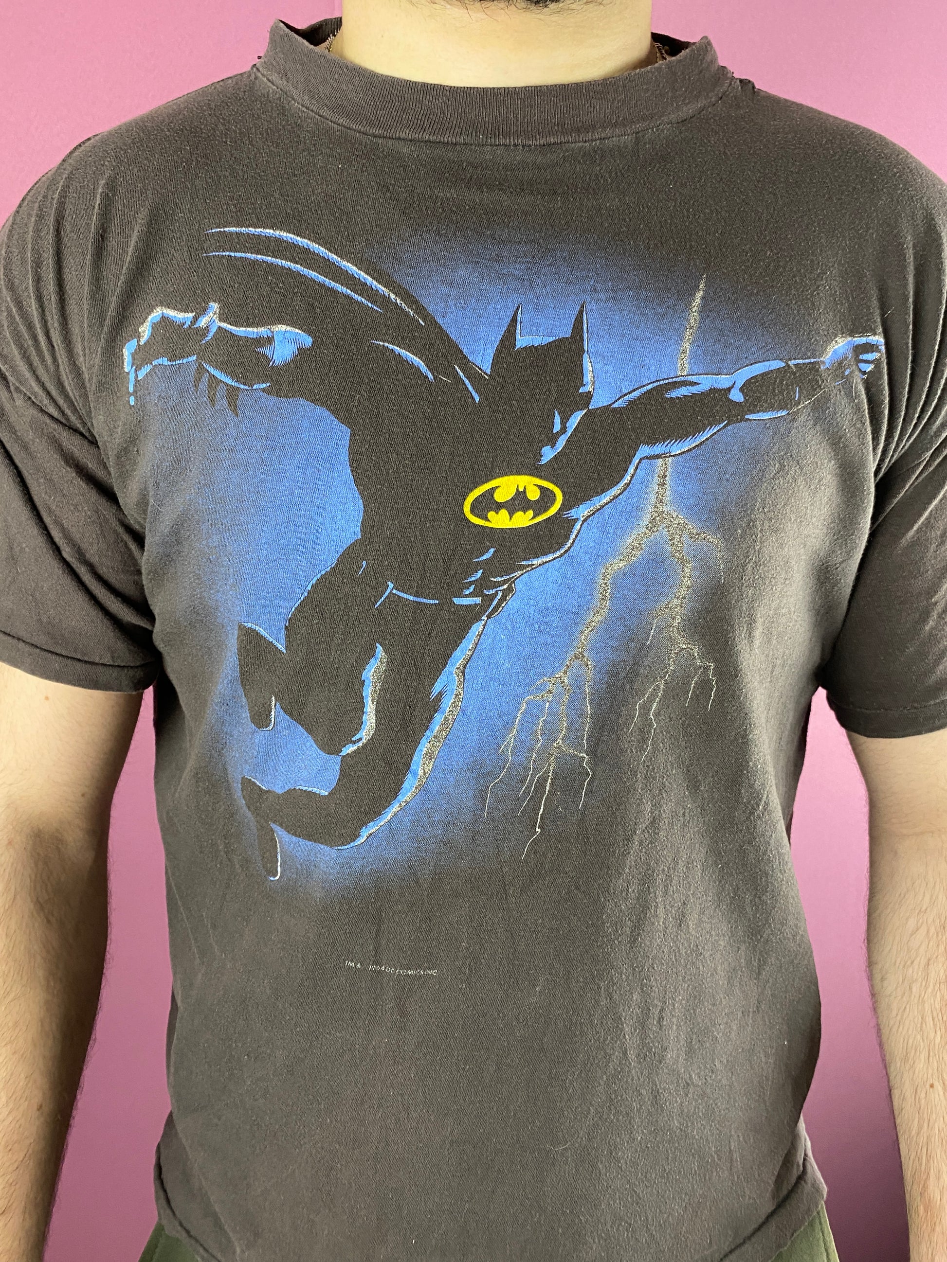 80s Batman Vintage Men's 1964 DC Comics Distressed T-Shirt - L Black Cotton