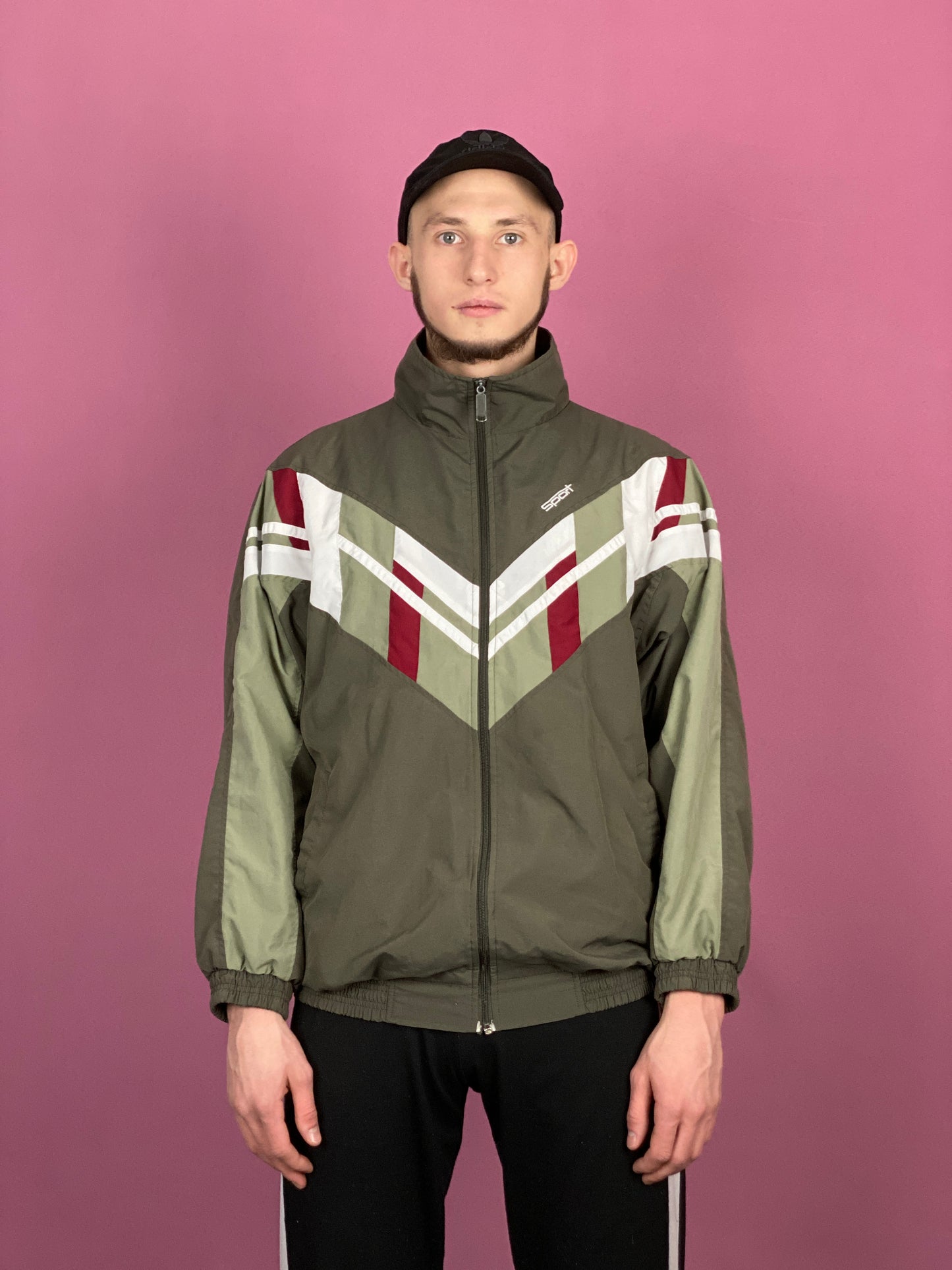 90s Vintage Men's Windbreaker Jacket - Medium Green Cotton Blend