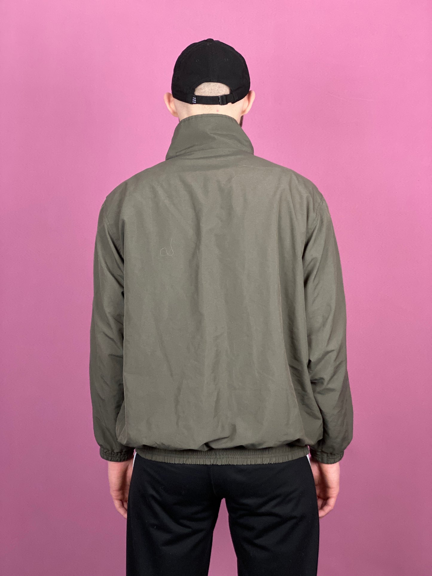 90s Vintage Men's Windbreaker Jacket - Medium Green Cotton Blend