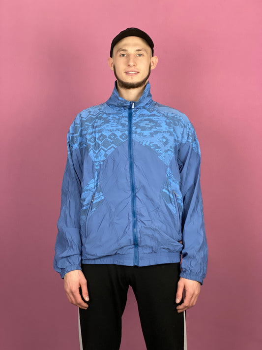 90s Vintage Men's Windbreaker Jacket - Large Blue Nylon