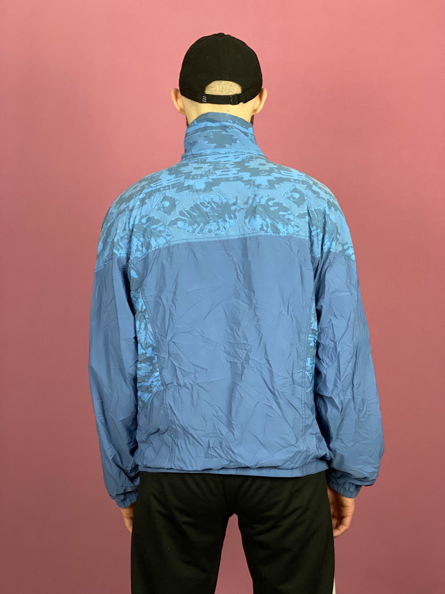 90s Vintage Men's Windbreaker Jacket - Large Blue Nylon