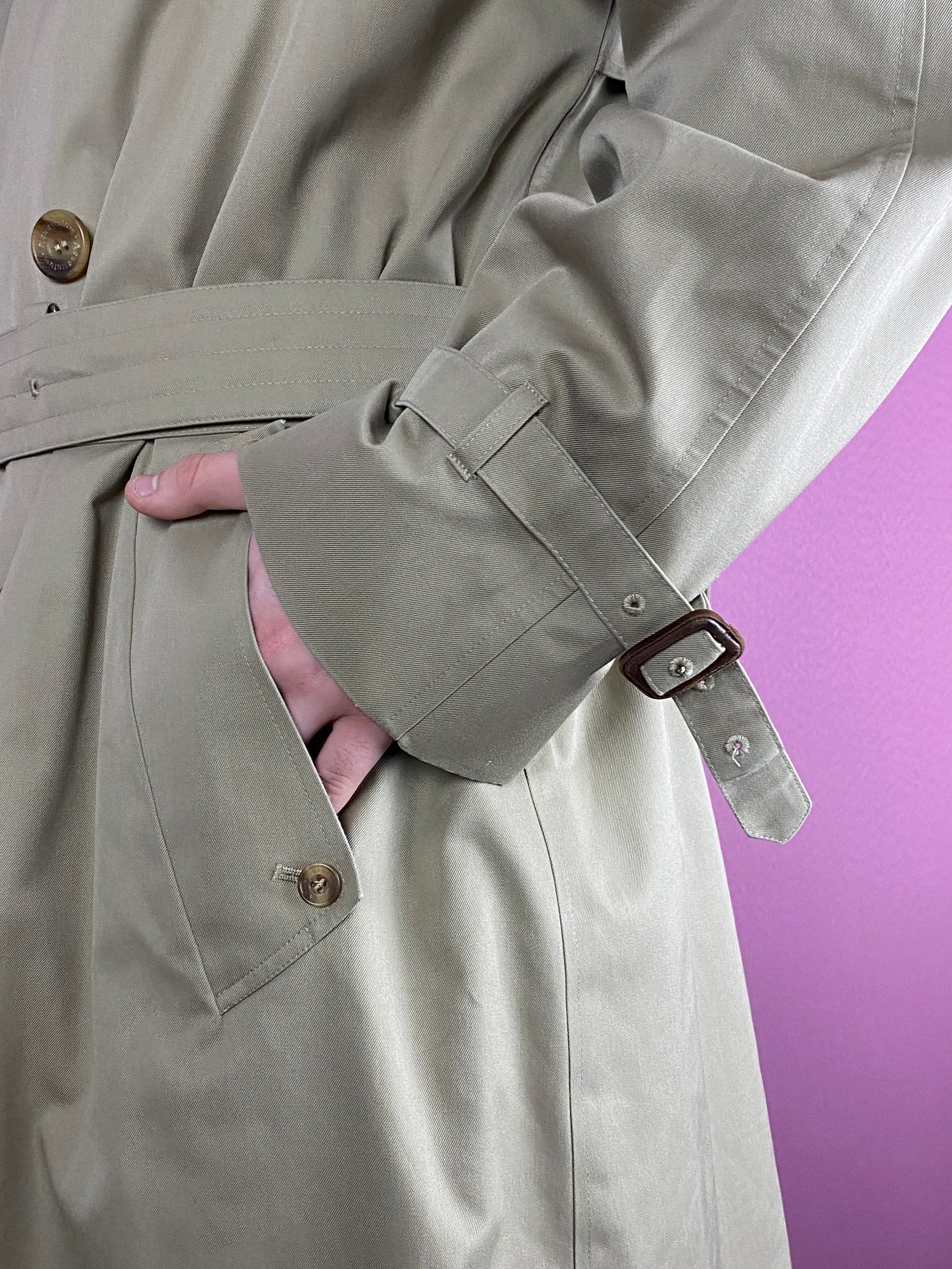 Aquascutum Vintage Men's Belt Trench Coat Wool Lining - L Beige Cotton Blend