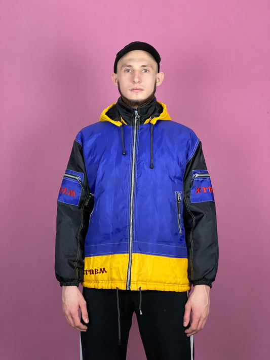 90s Etirel Vintage Men's Ski Jacket - Small Blue & Multicolour Nylon